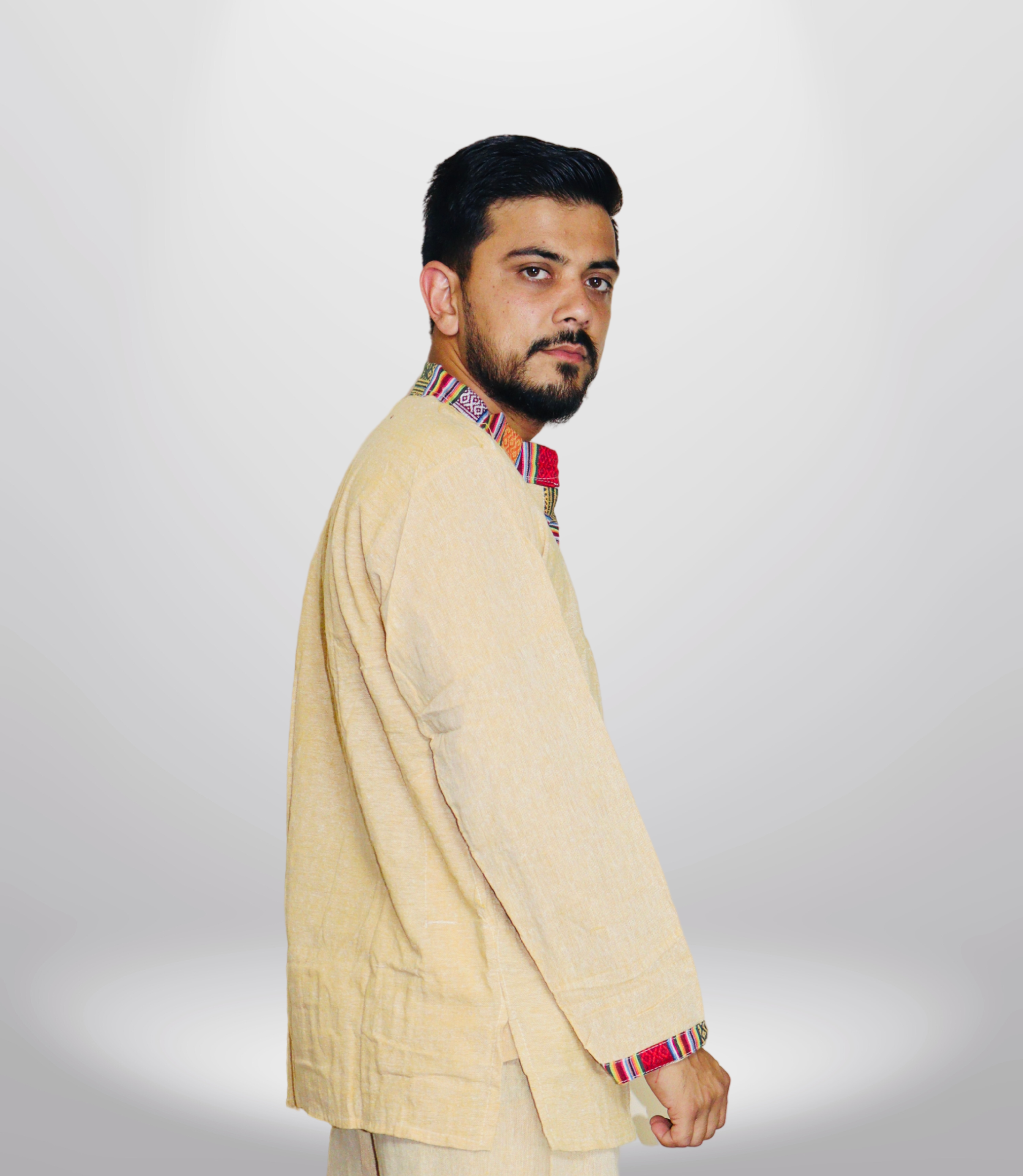 Cotton Khadi Ethnic Shirt - Yellow