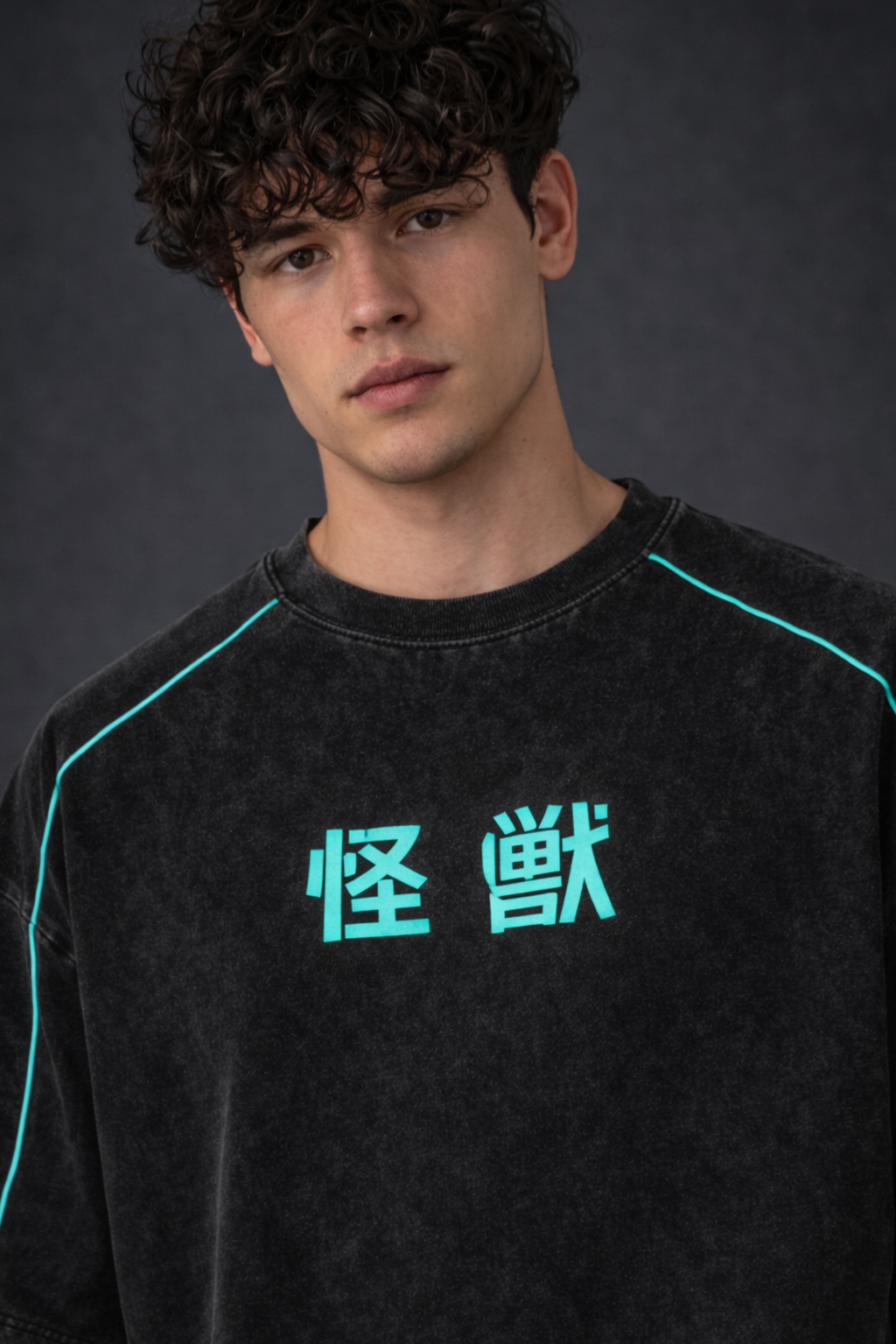 Kaiju Storm Acidwash Oversized Tee – Black