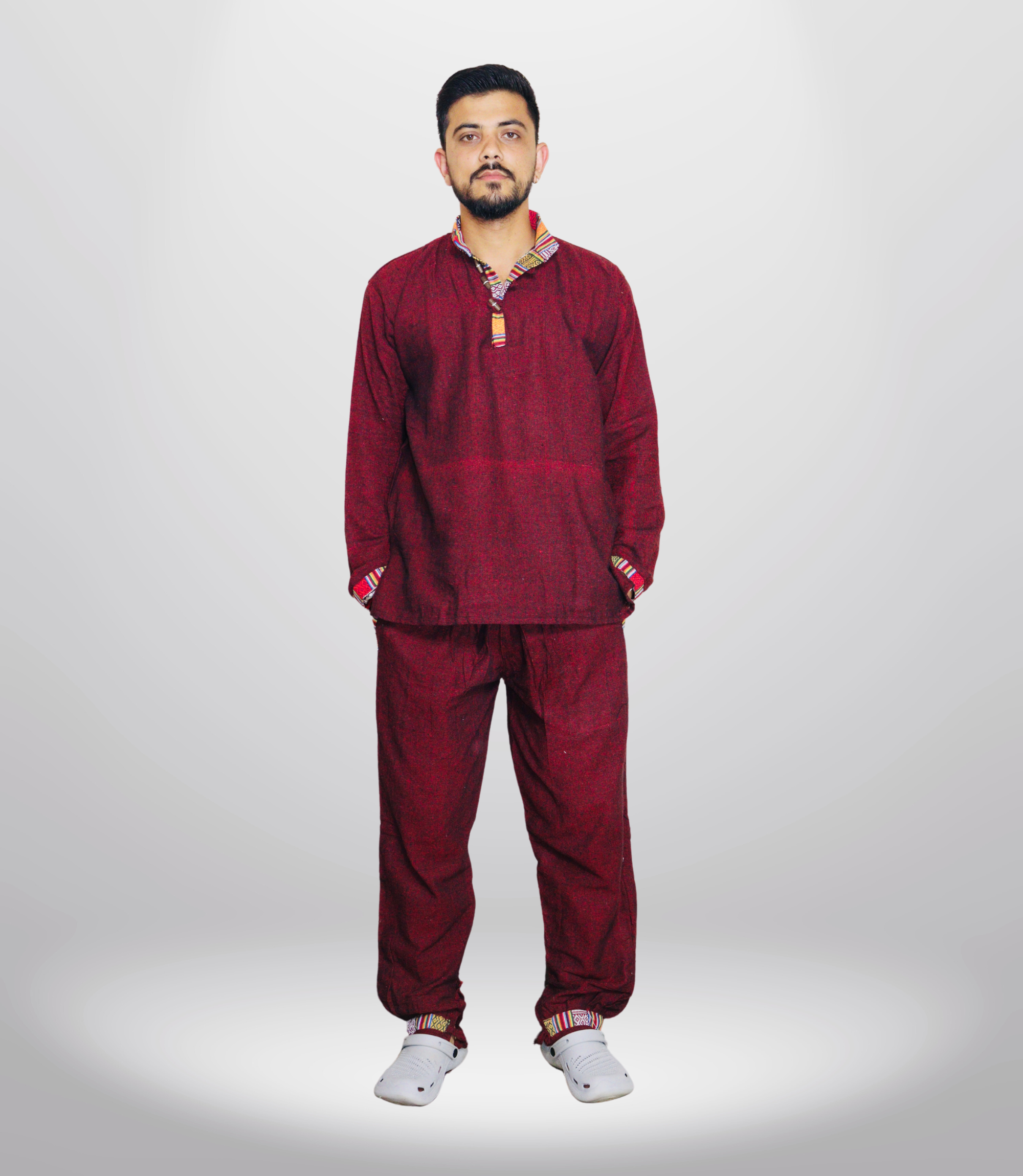Himachali Cotton Kurta - Pajama - Maroon