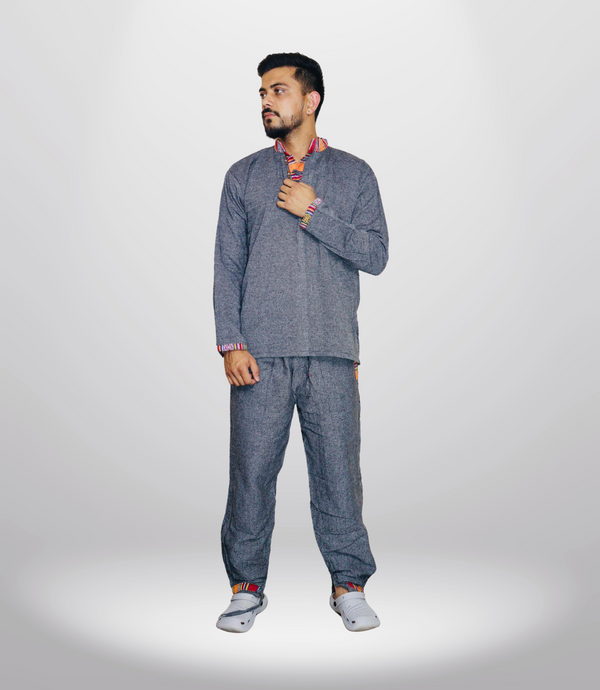 Summer Cotton Kurta - Pajama - Dark Grey