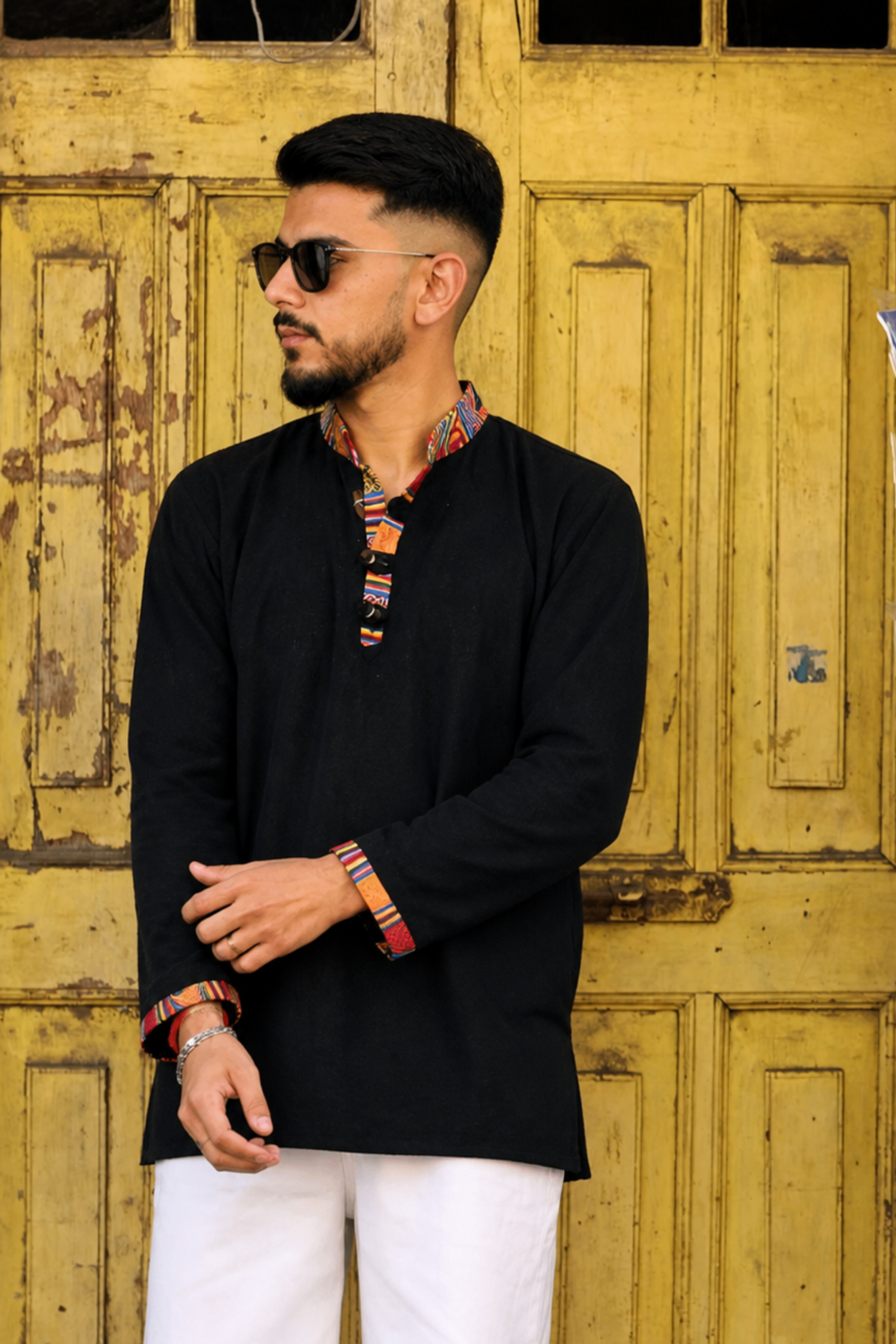Cotton Pahadi Ethnic Kurta - BLACK