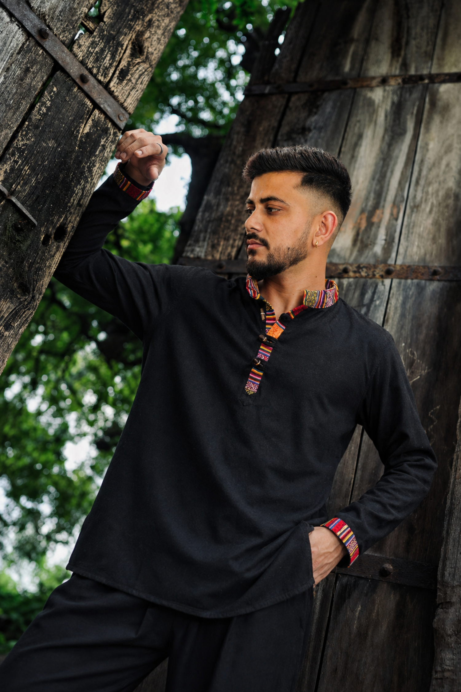 Cotton Pahadi Ethnic Kurta - BLACK
