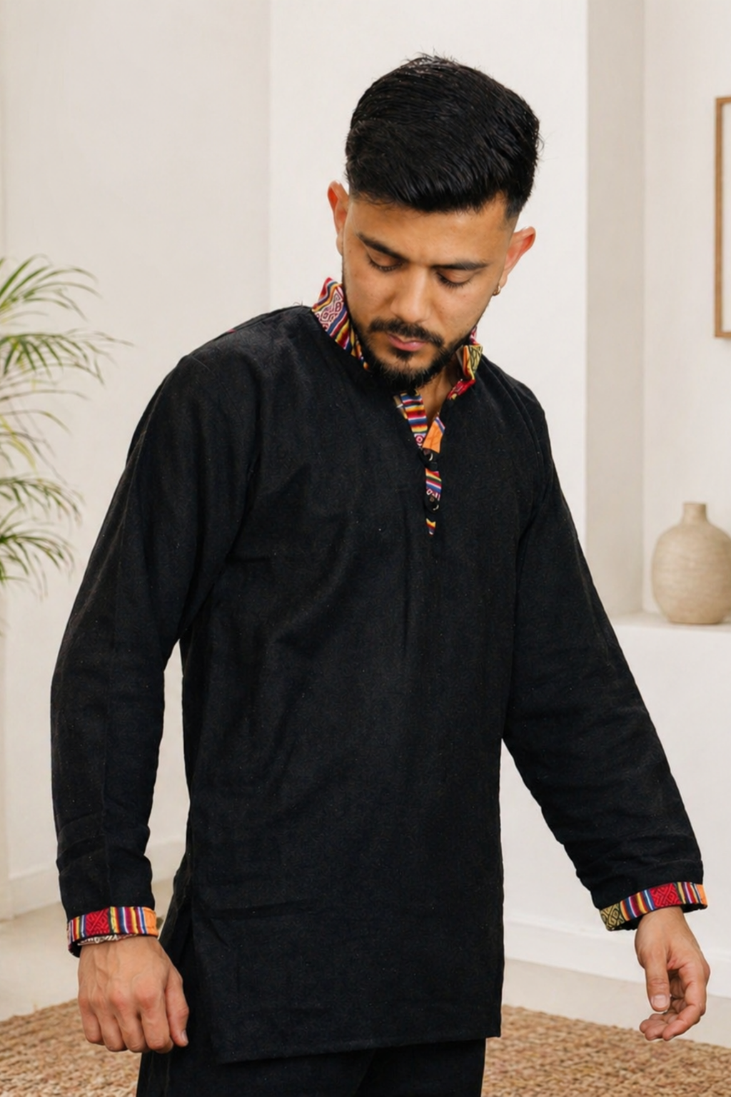 Cotton Pahadi Ethnic Kurta - BLACK