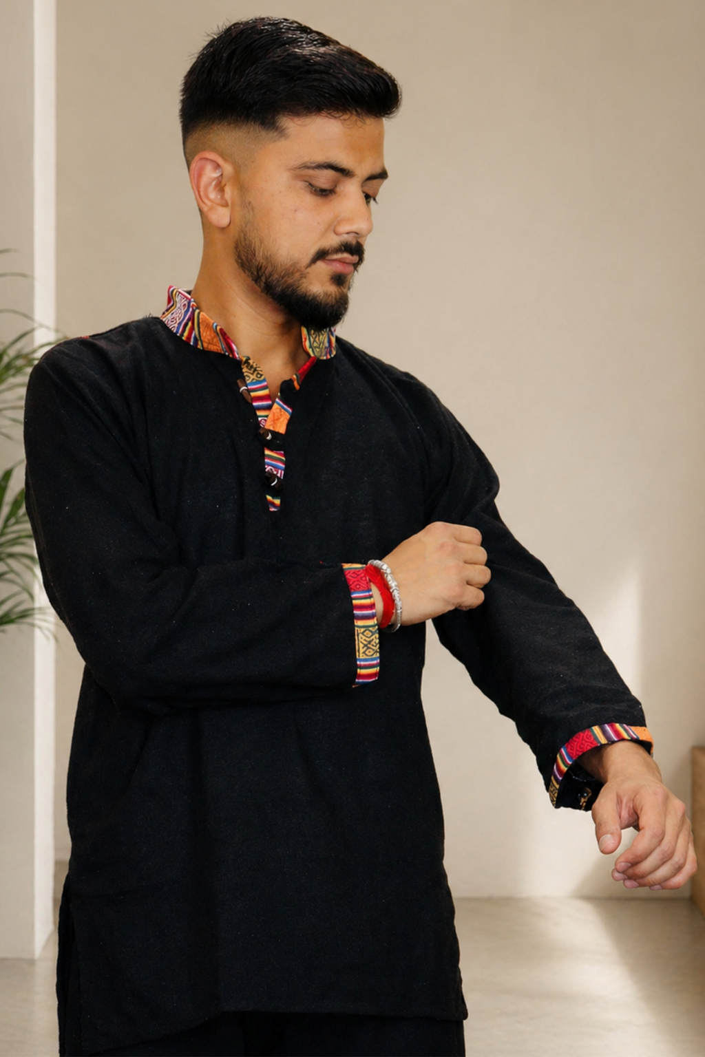 Cotton Pahadi Ethnic Kurta - BLACK