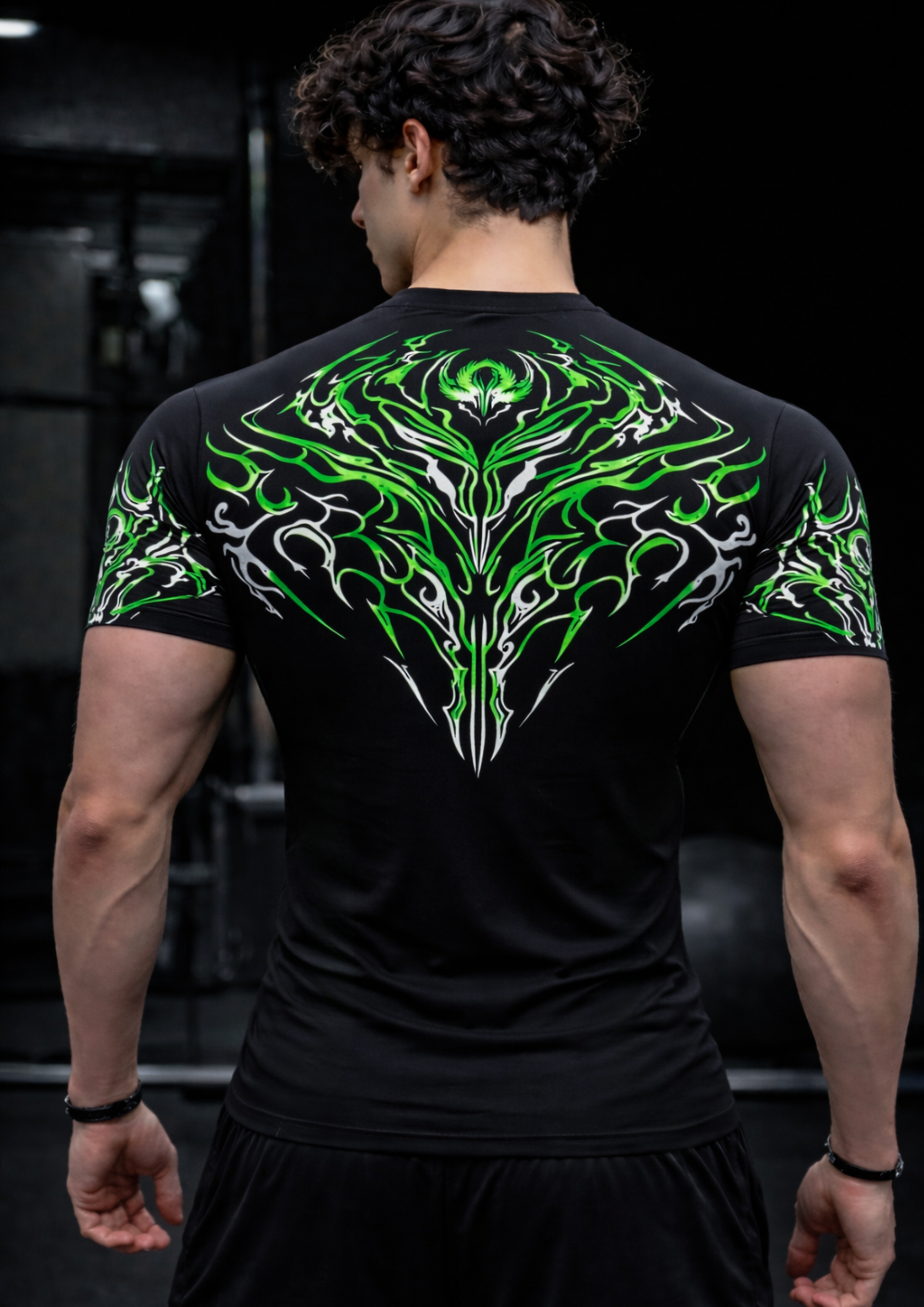 Backstrike Green design Compression Half Sleeve T-Shirt  – Black