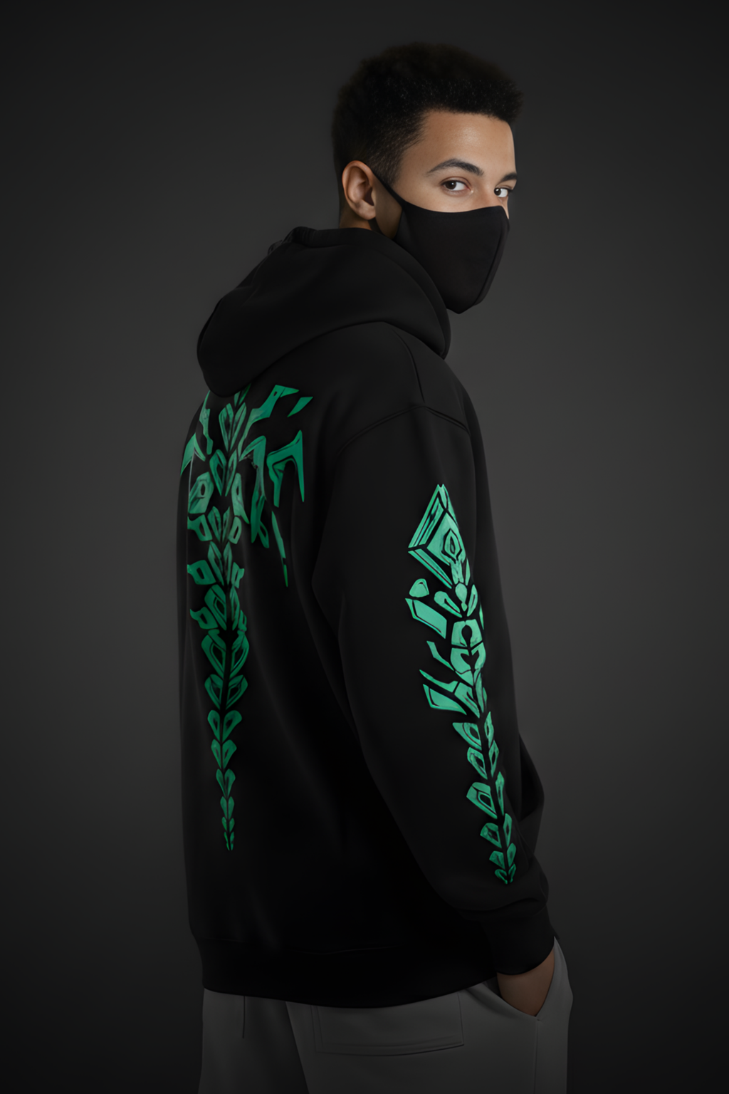 Neon Spine Premium Oversized Hoodie  - Black
