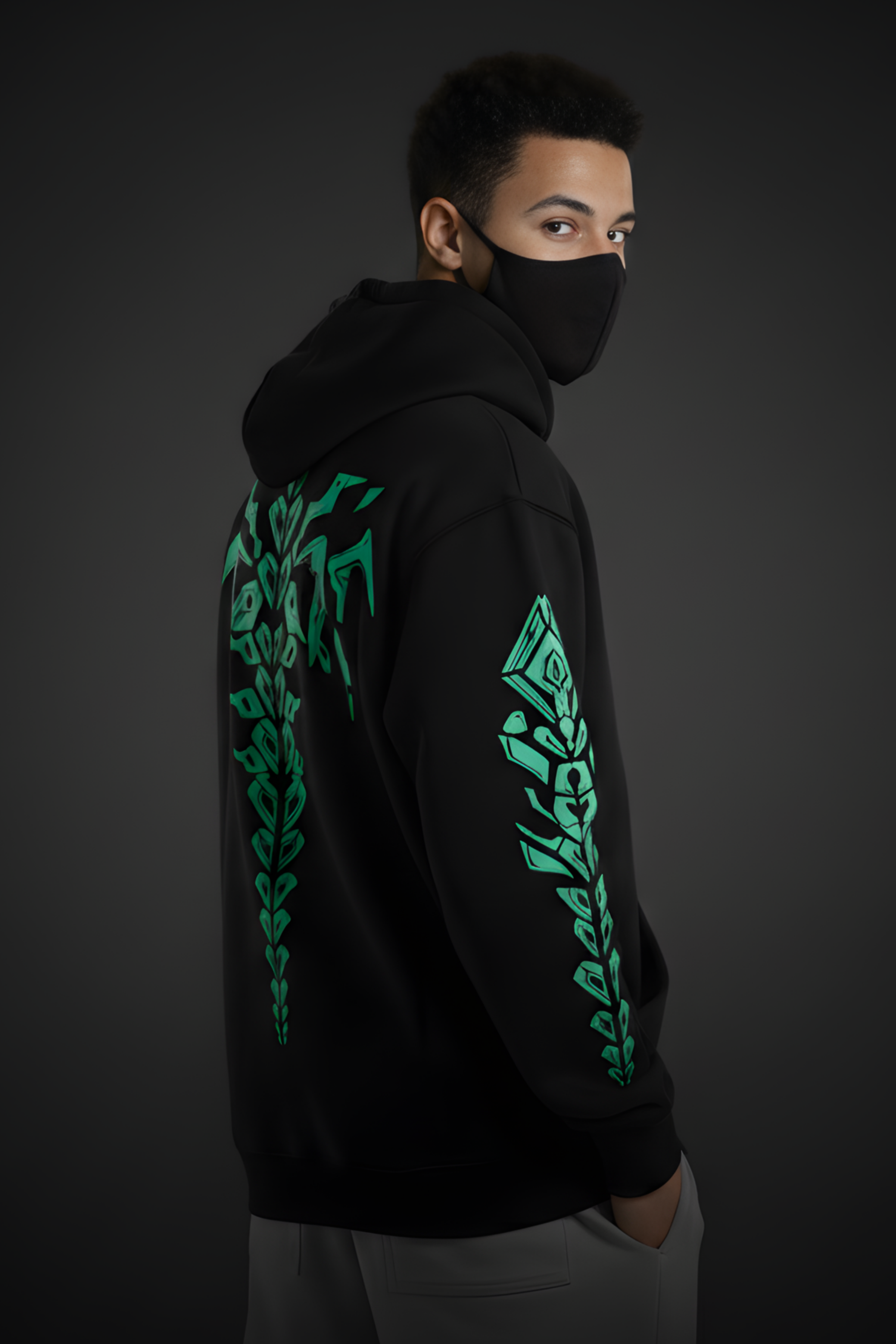 Neon Spine Premium Oversized Hoodie  - Black