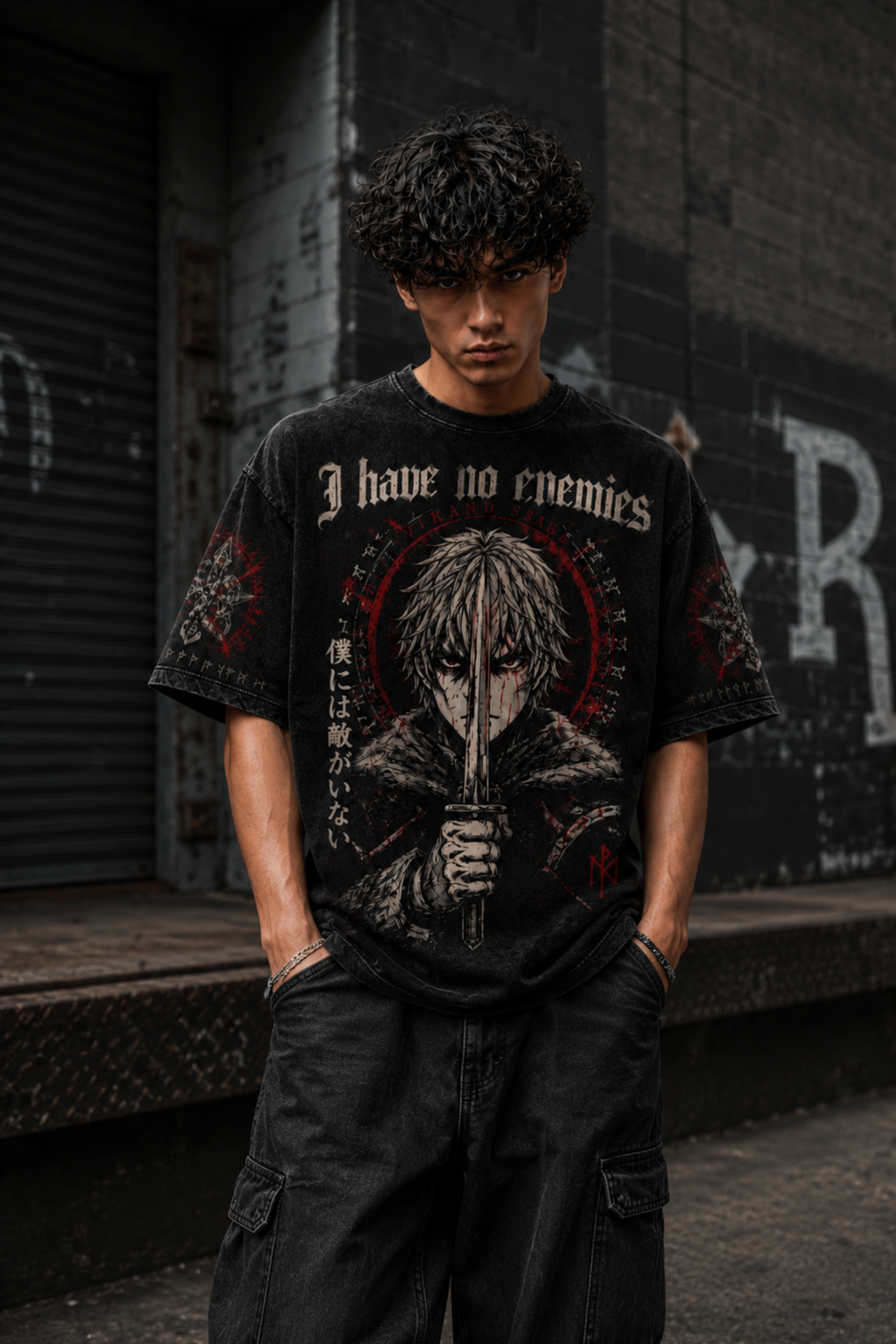 No Enemies Acidwash Oversized Tee – Black