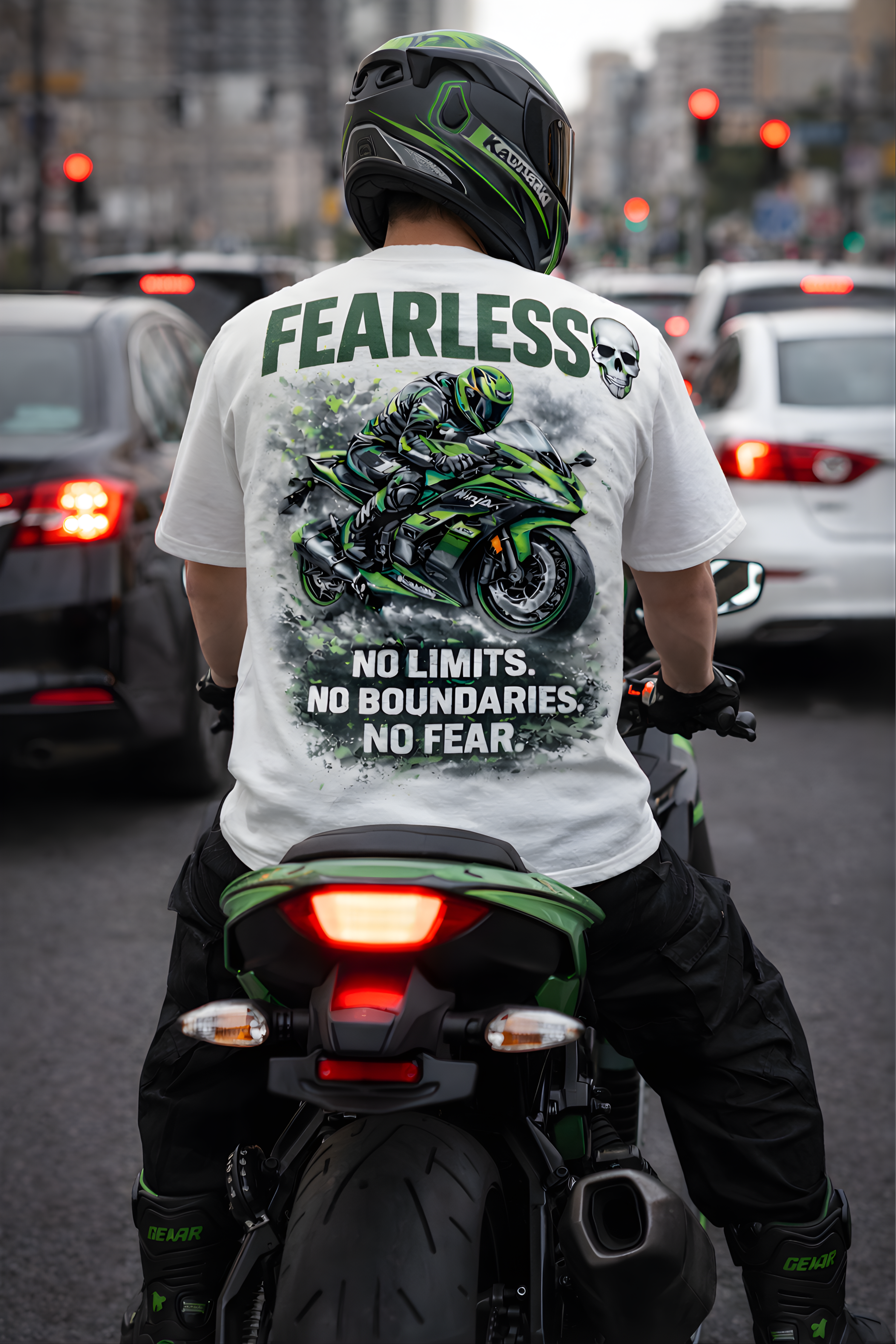 FEARLESS RIDER Oversized Tee - White