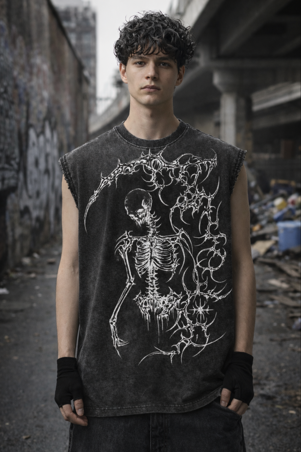 SHADOW REAPER Oversized Gym Vest - Acid Wash BLACK