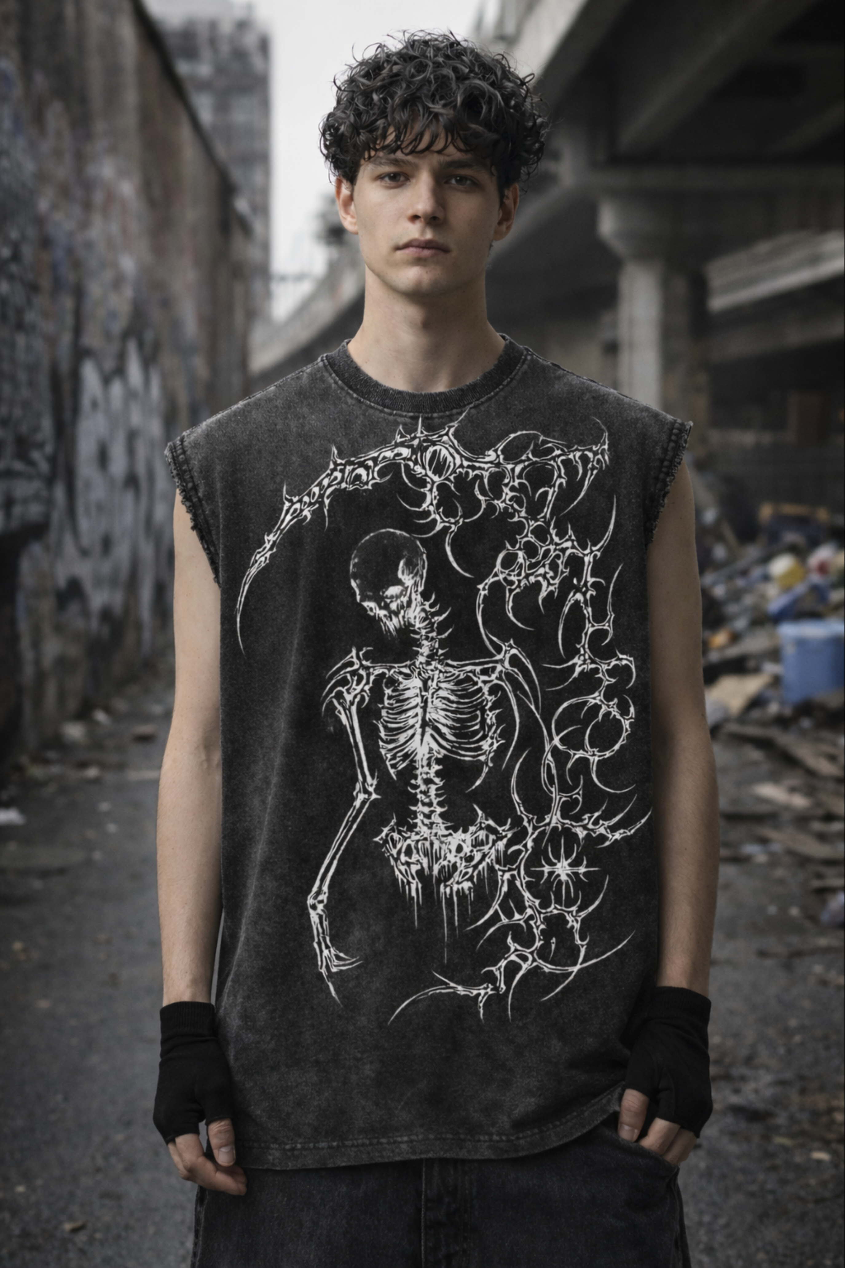 SHADOW REAPER Oversized Gym Vest - Acid Wash BLACK