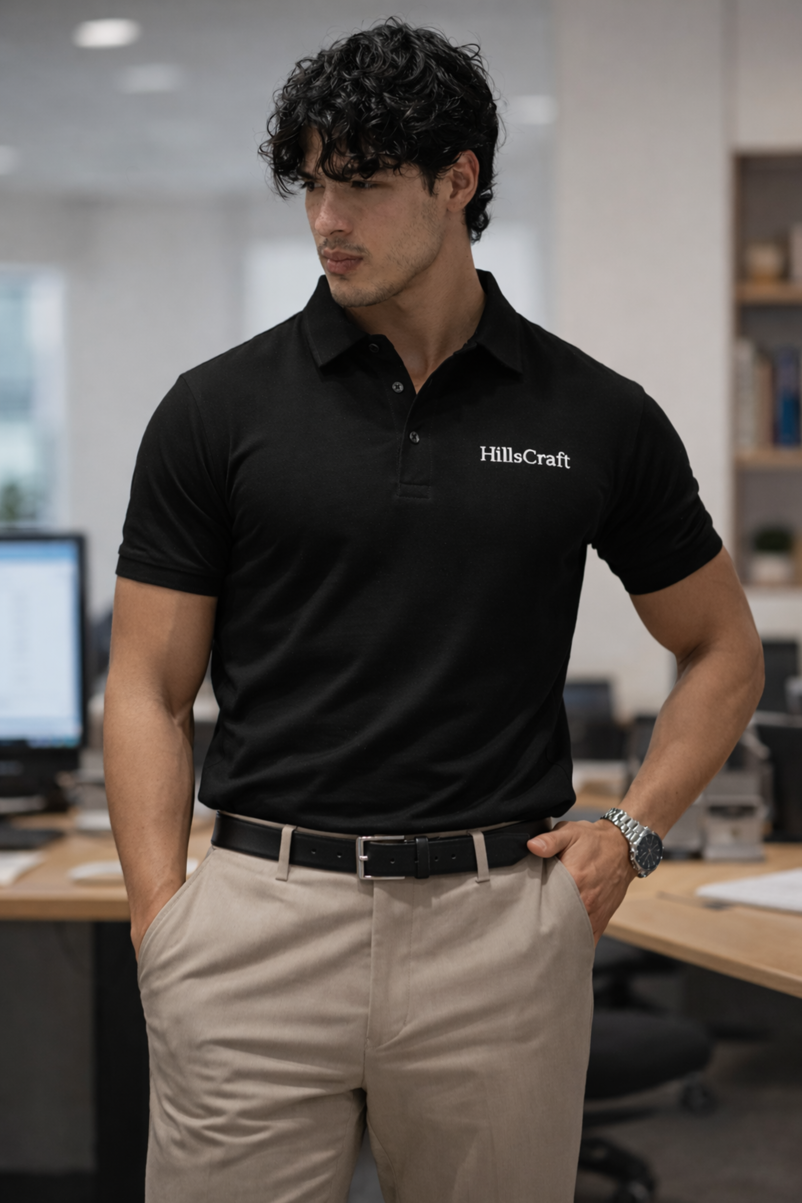 Hillscraft Regular Fit Lycra Polo T-Shirt - Black