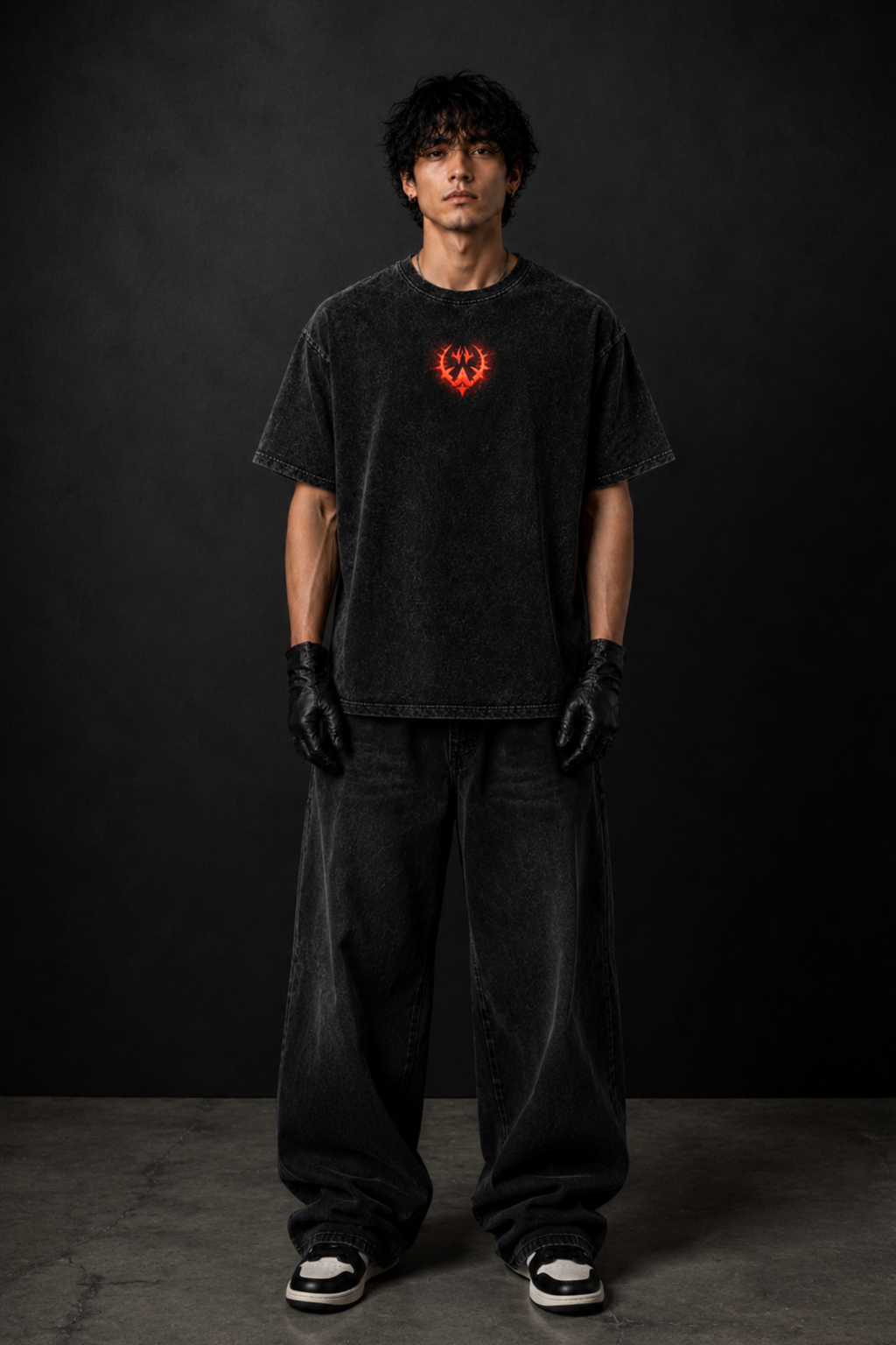 Sukuna Curse Acidwash Oversized Tee – Black