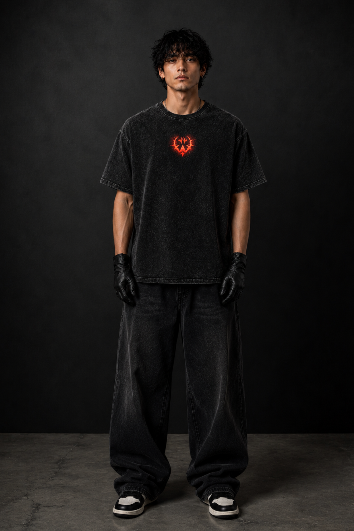 Sukuna Curse Acidwash Oversized Tee – Black