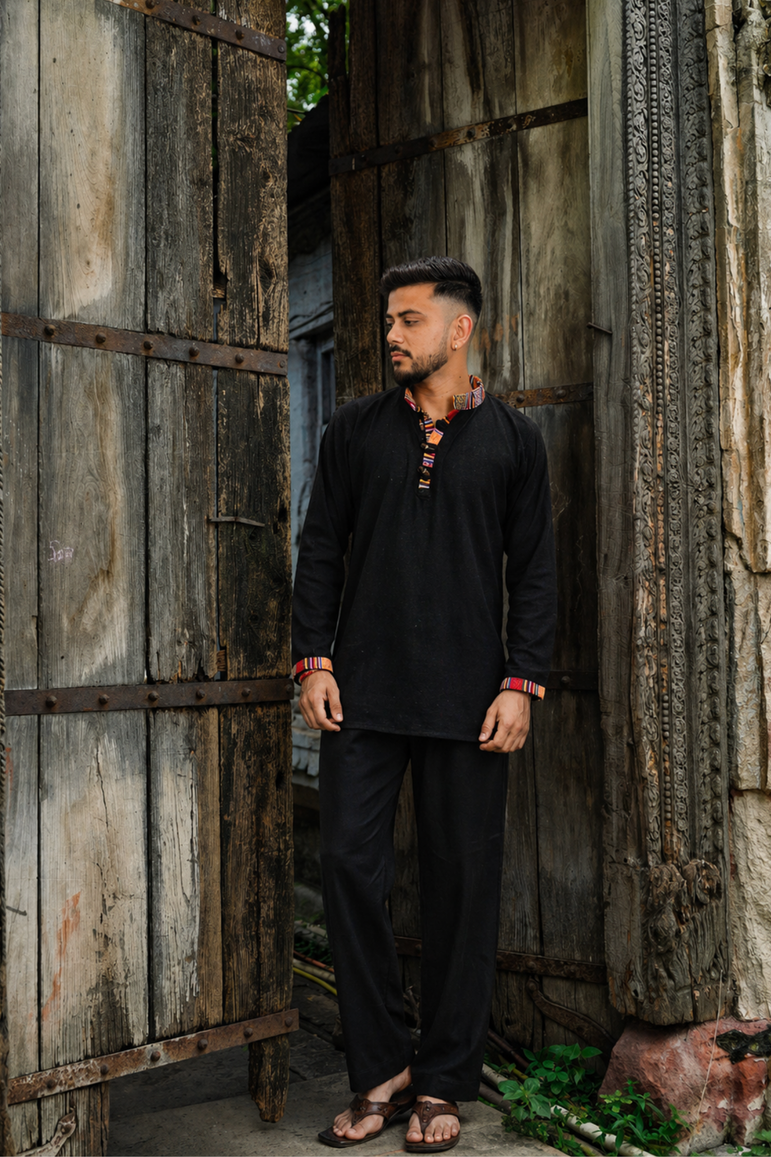 Pahadi Ethnic Kurta Pajama Set - BLACK