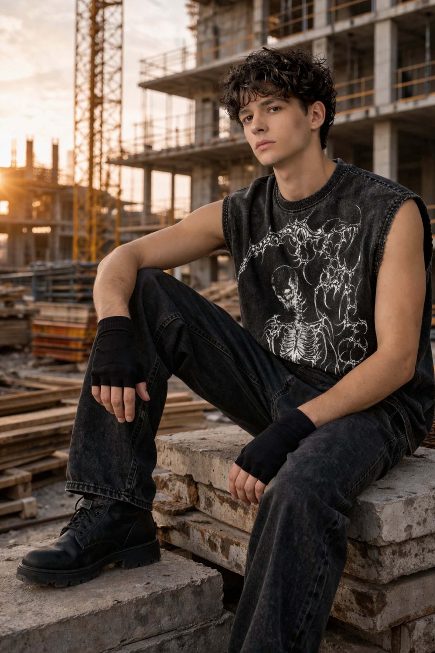 SHADOW REAPER Oversized Gym Vest - Acid Wash BLACK