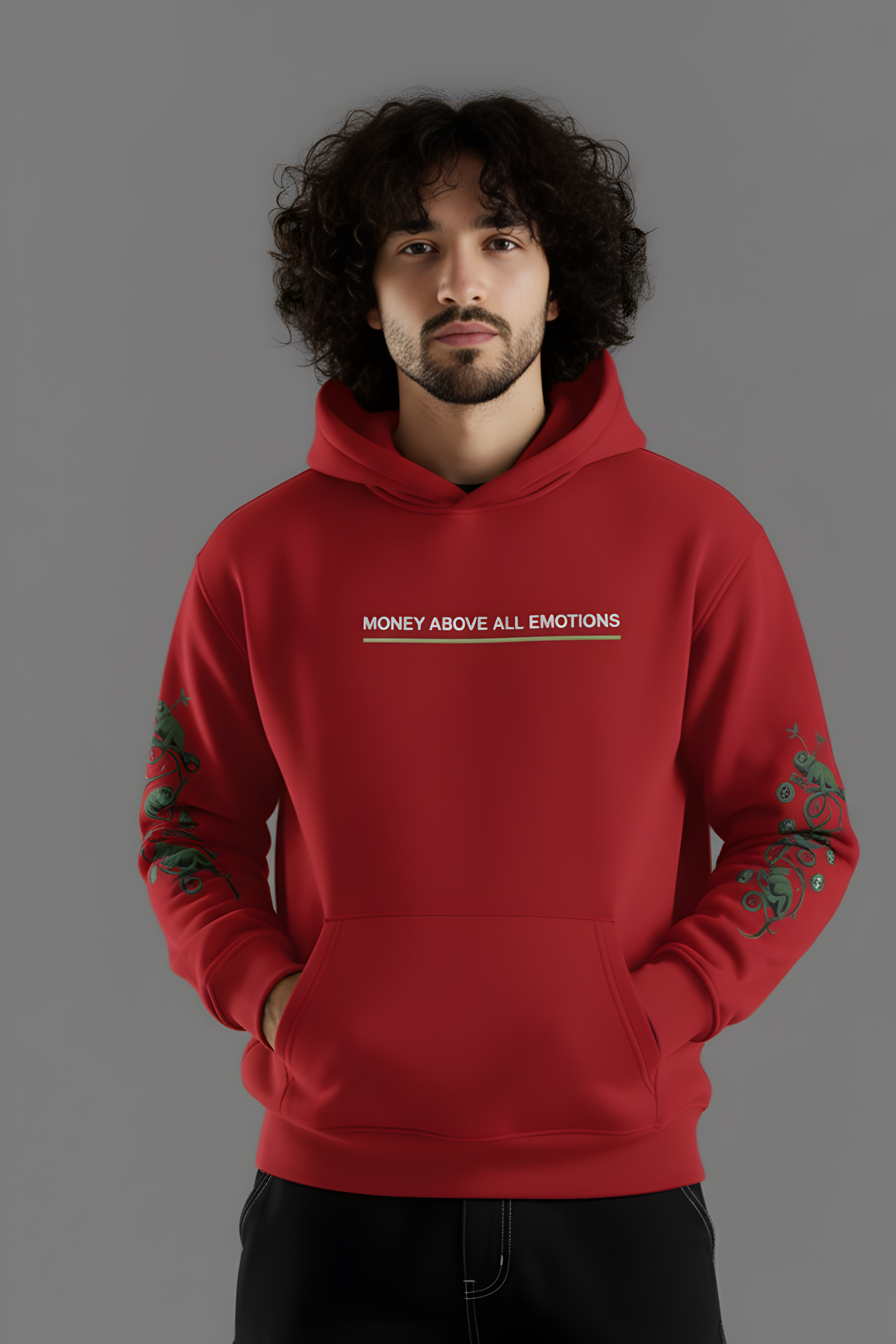MONEY ABOVE ALL Regular Unisex Hoodie  - RED