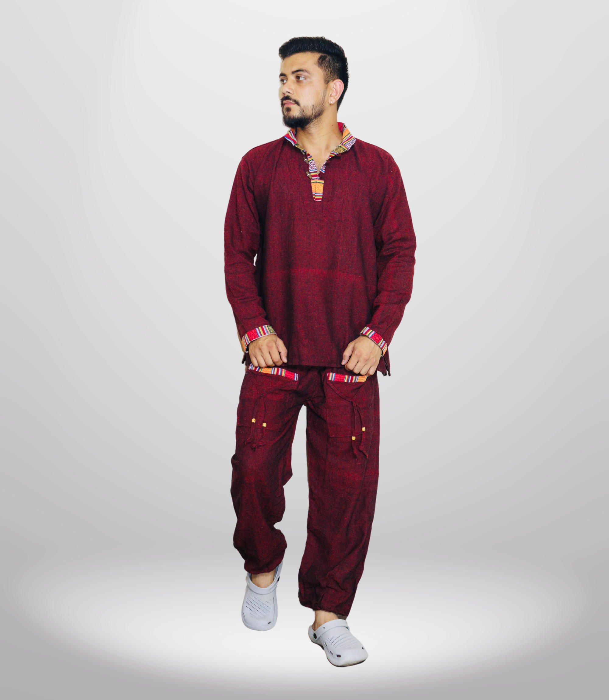 Summer Cotton Kurta - Pajama - Maroon