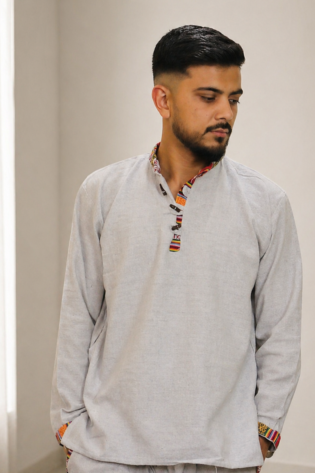 Cotton Pahadi Ethnic Kurta - GREY