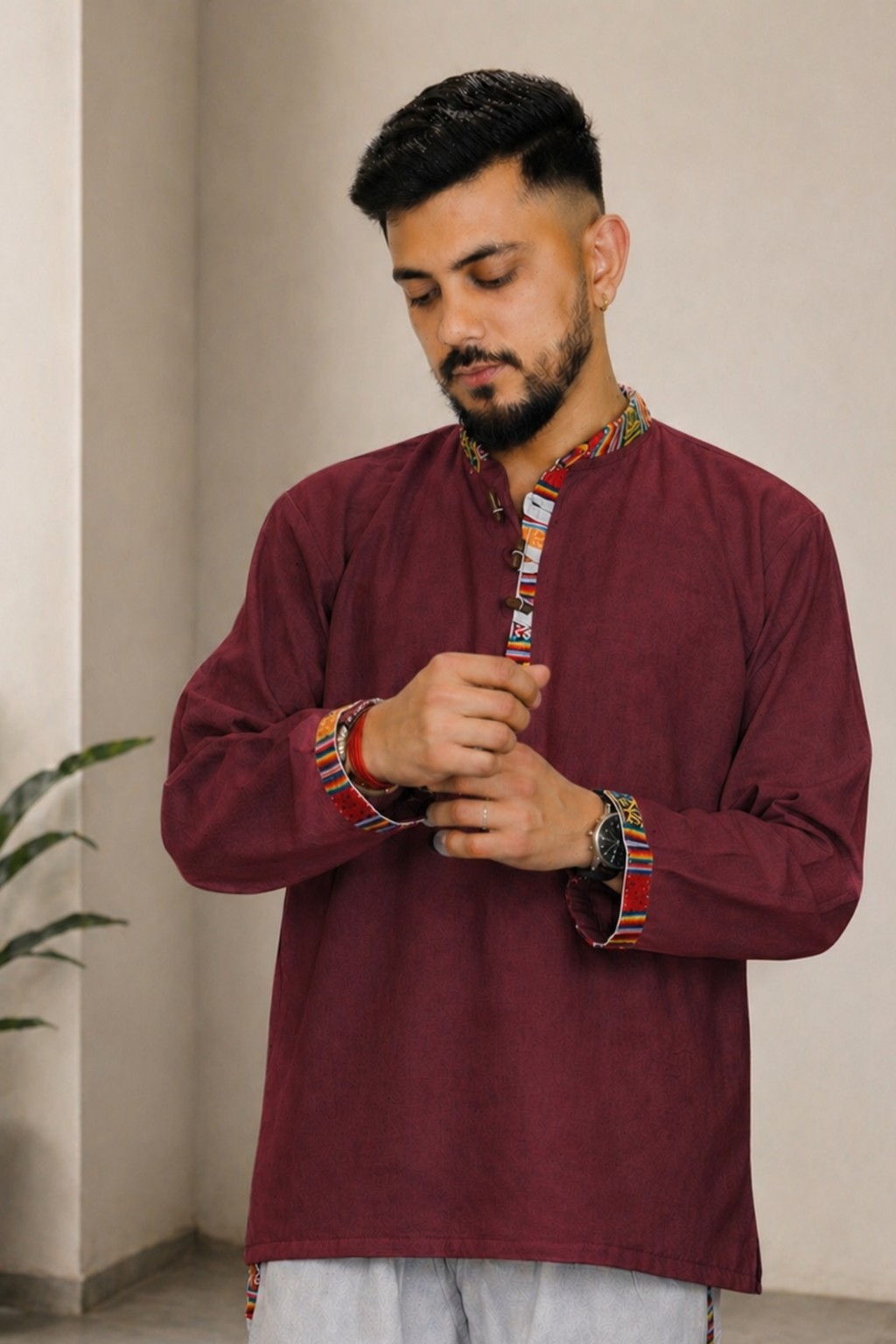 Cotton Pahadi Ethnic Kurta - MAROON