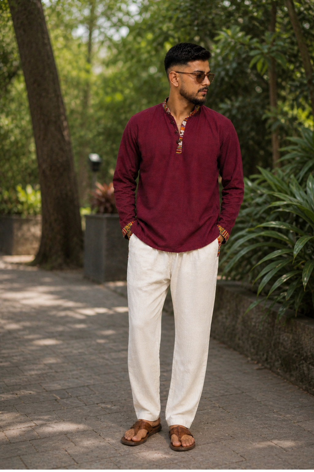 Cotton Pahadi Ethnic Kurta - MAROON