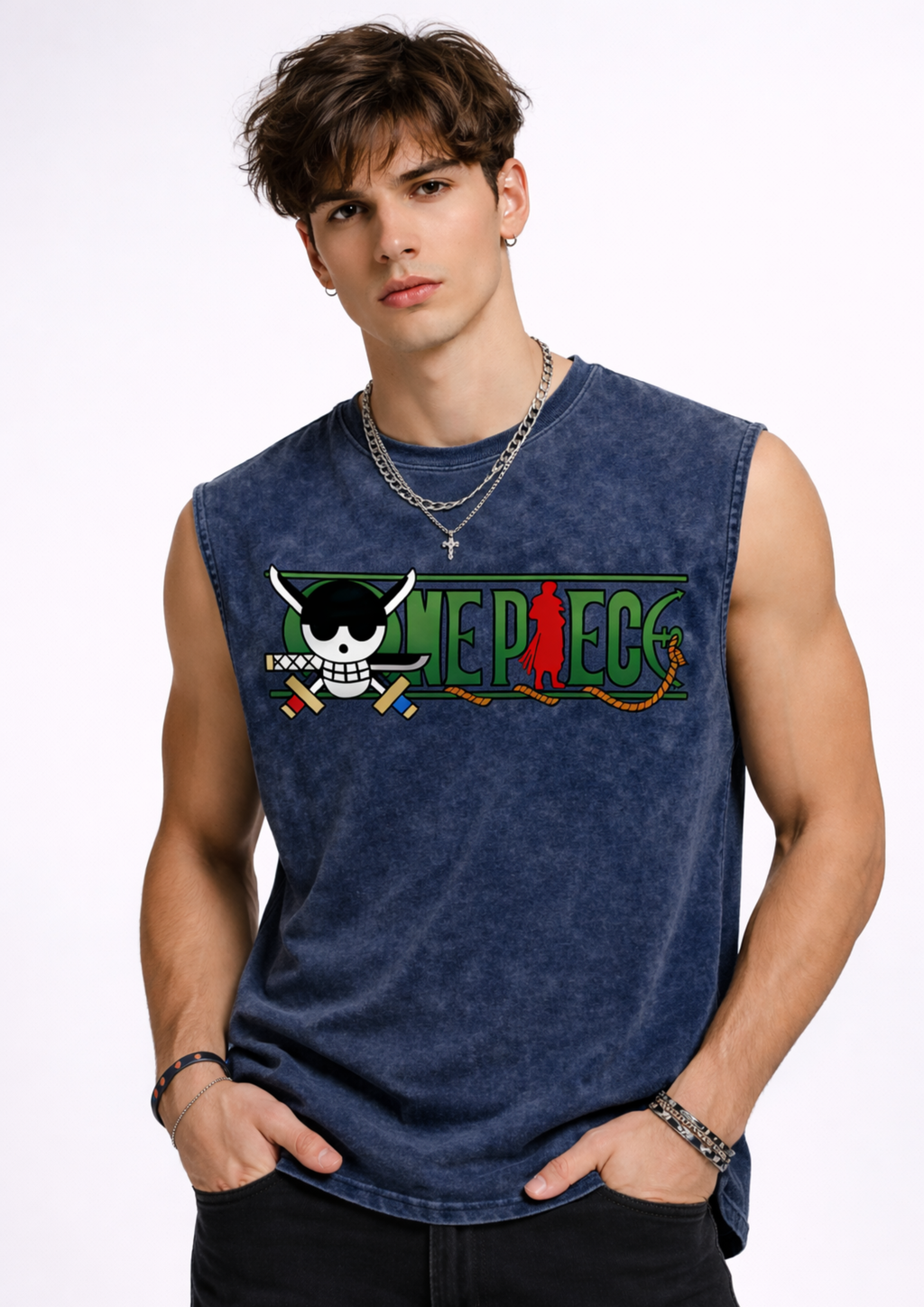 One Piece Oversized Gym Vest – Stonewash Blue