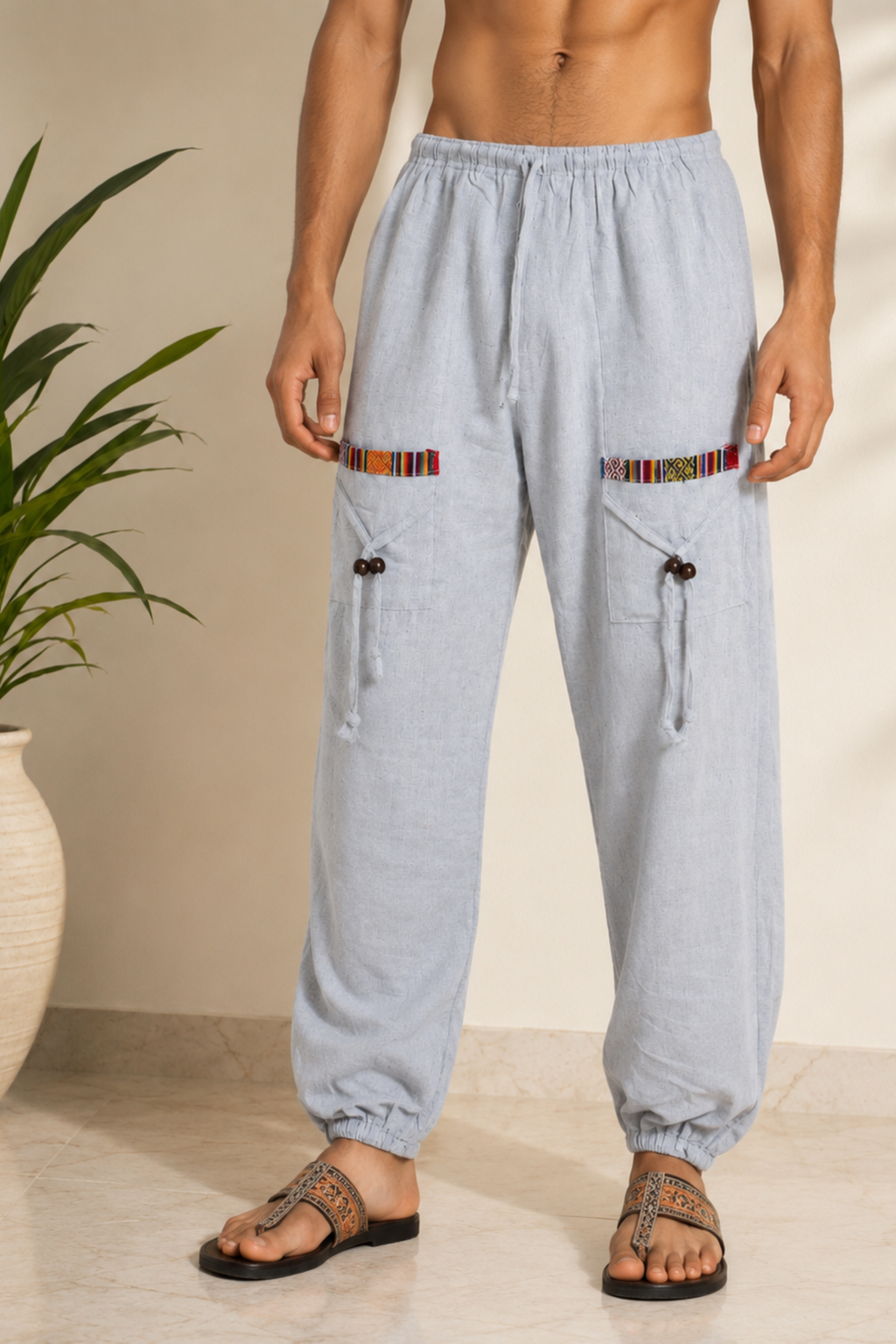 Ethnic Cotton Pajama - Grey-Unisex