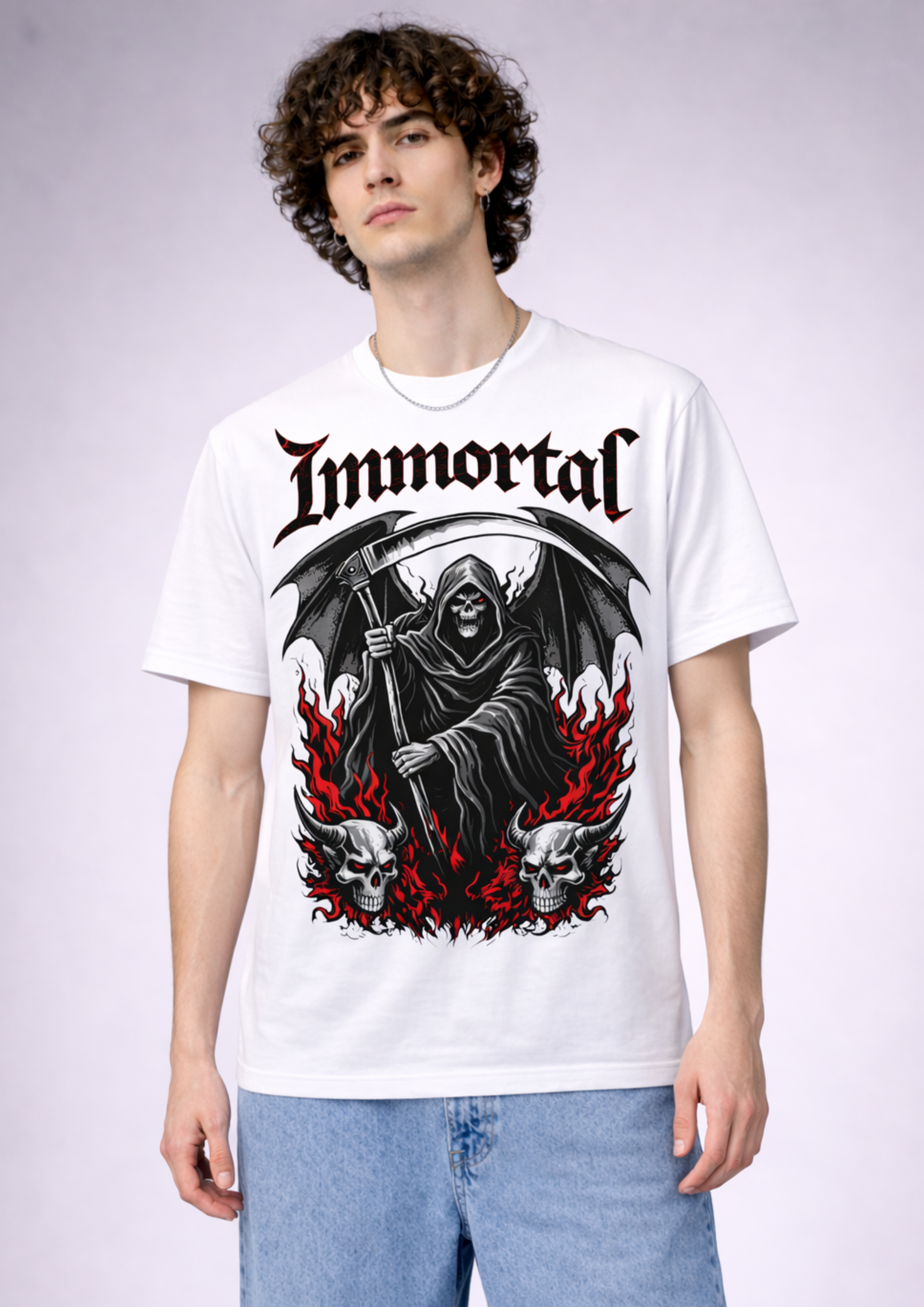 Immortal Reaper Regular Fit T-Shirt-White
