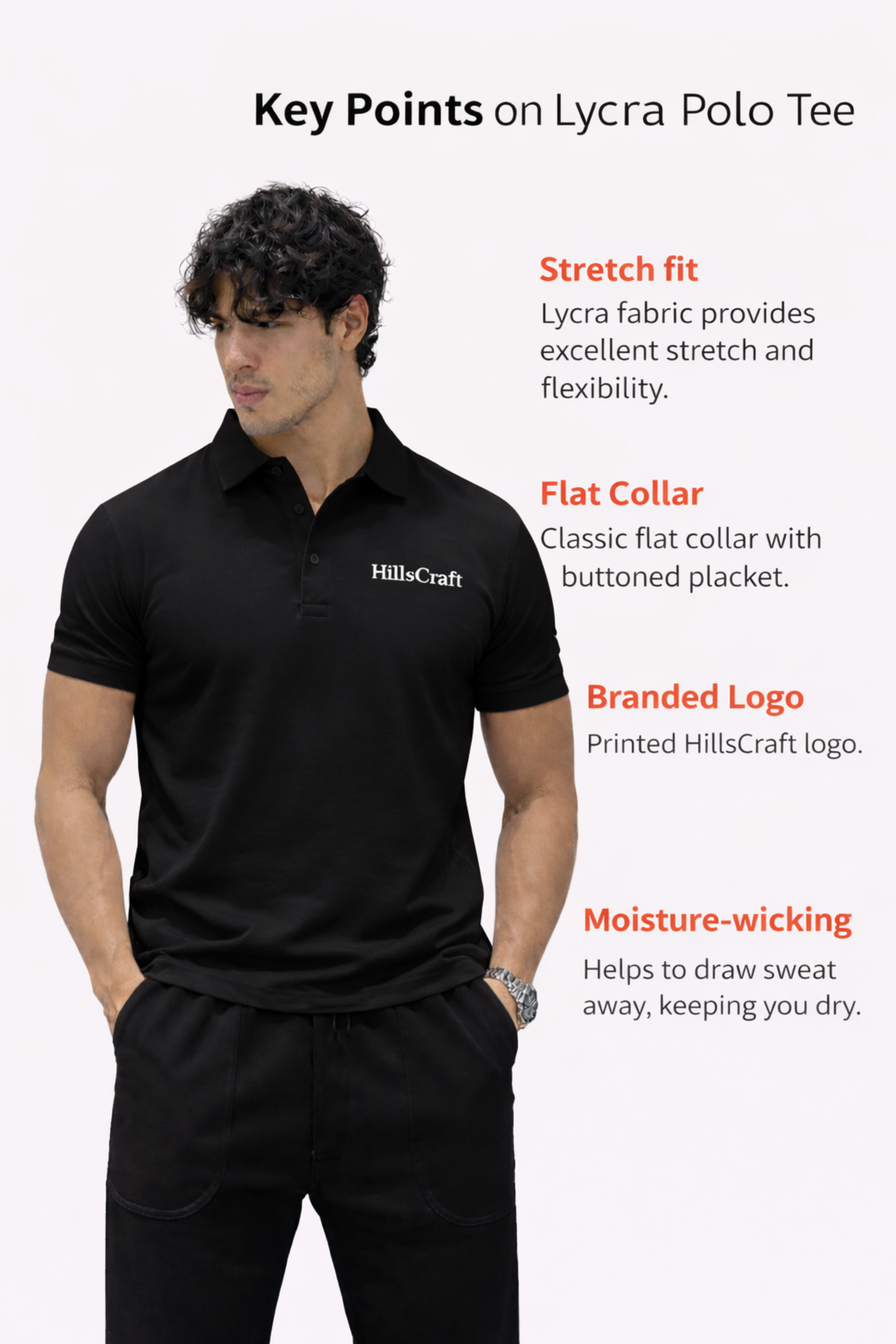 Hillscraft Regular Fit Lycra Polo T-Shirt - Black