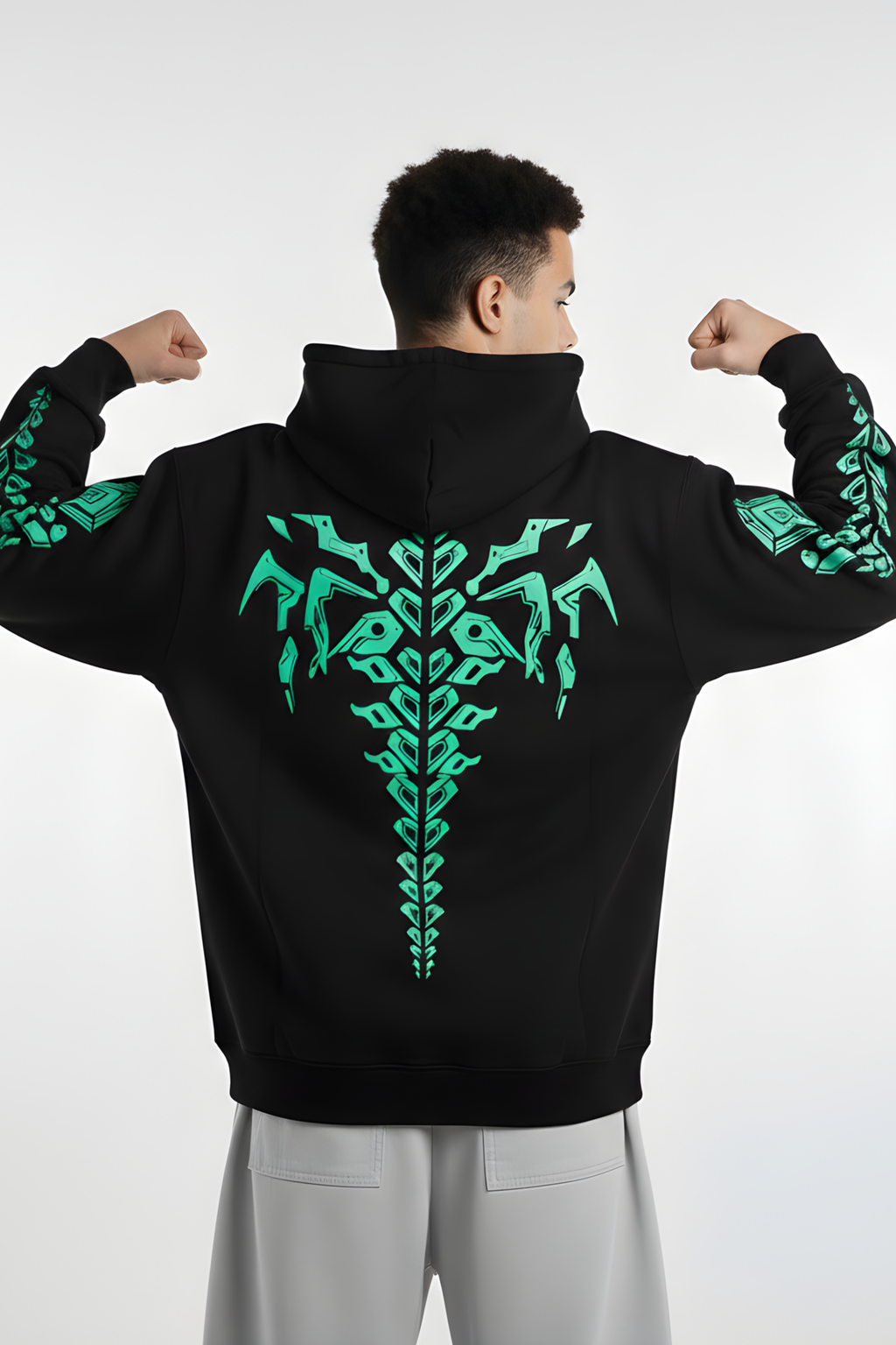Neon Spine Premium Oversized Hoodie  - Black