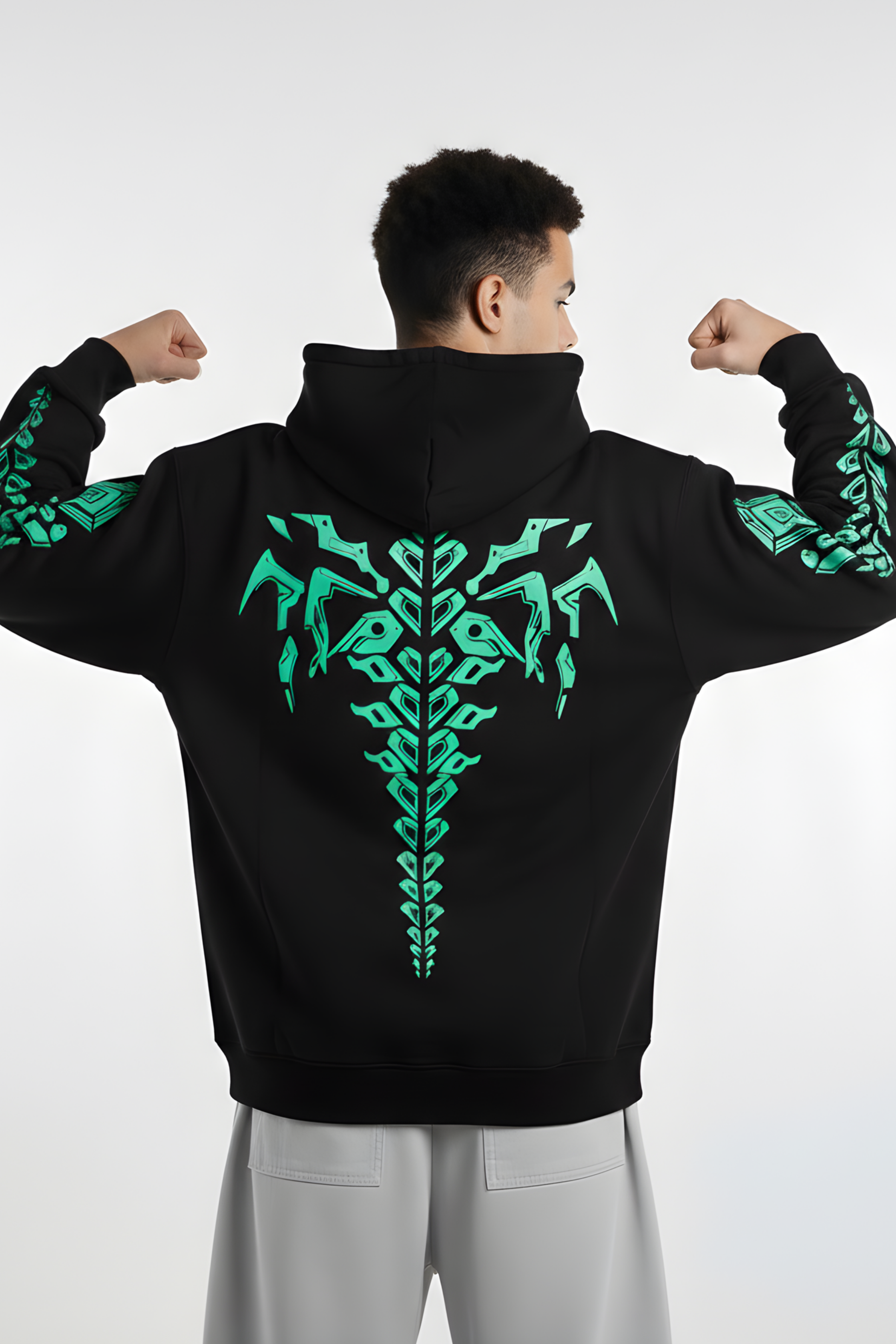 Neon Spine Premium Oversized Hoodie  - Black