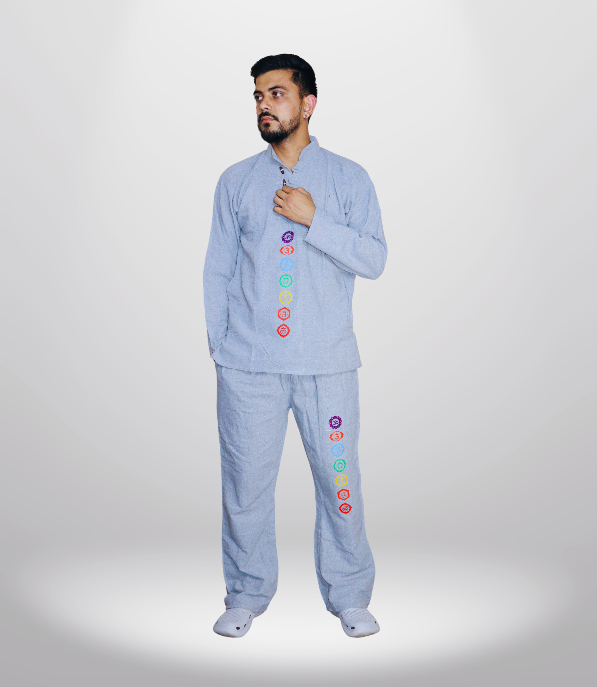 7 CHAKRA KURTA PAJAMA SET - DARK GREY