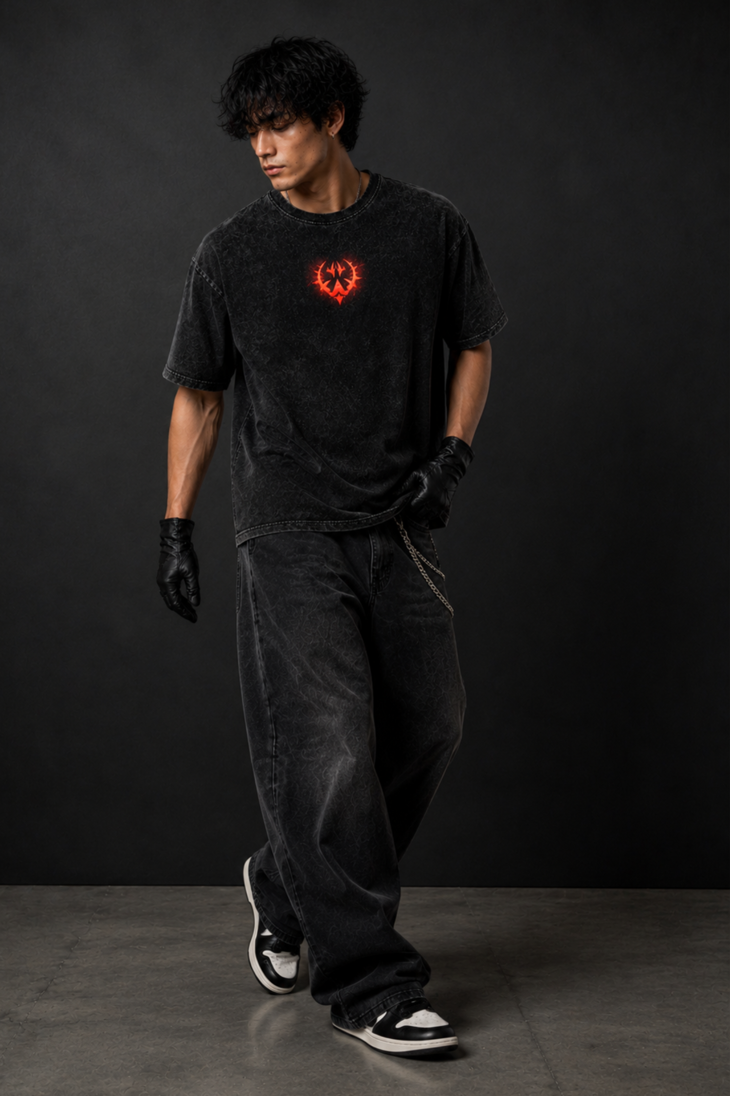 Sukuna Curse Acidwash Oversized Tee – Black
