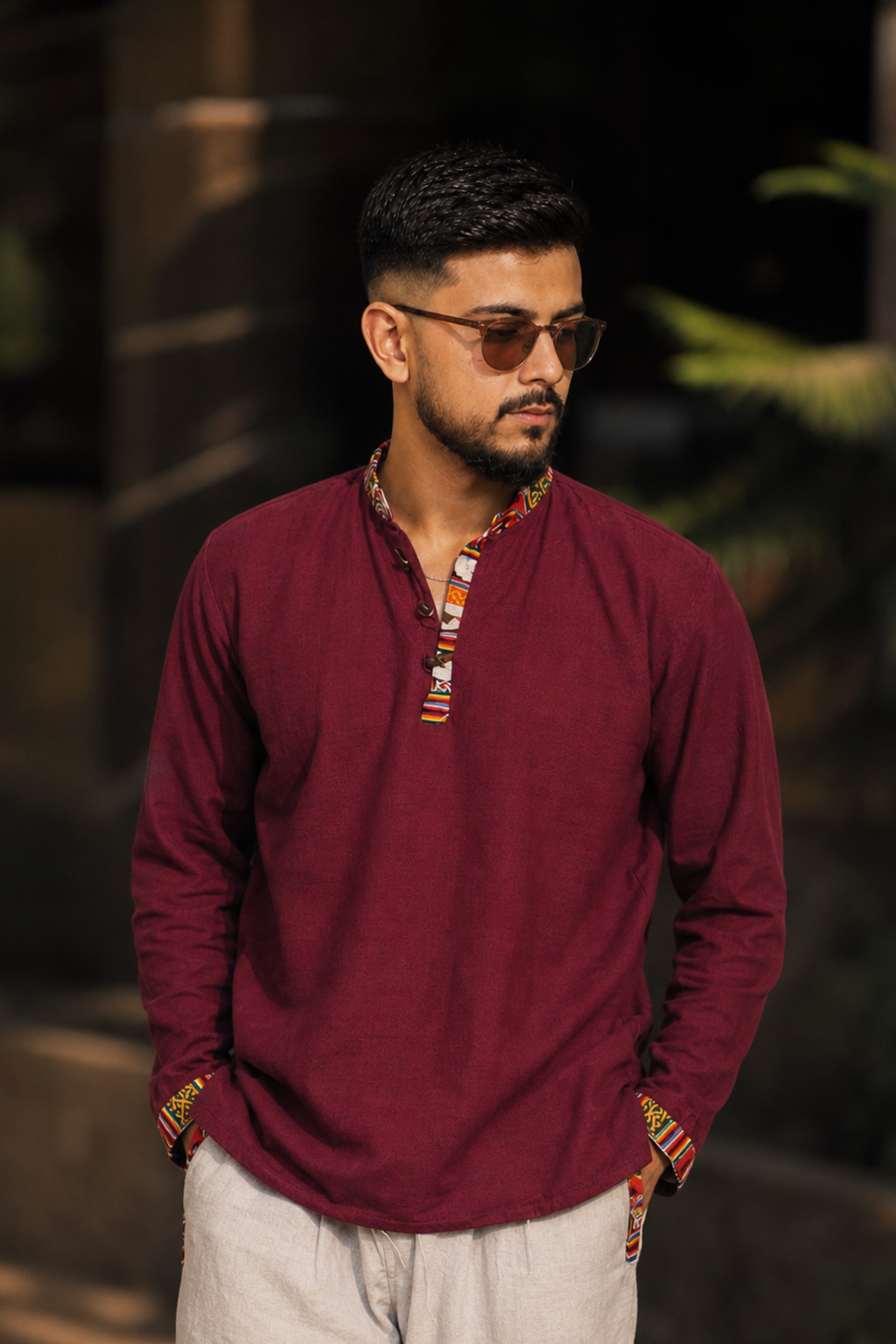 Cotton Pahadi Ethnic Kurta - MAROON