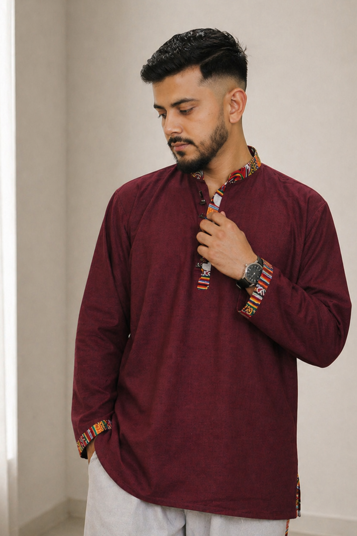 Cotton Pahadi Ethnic Kurta - MAROON