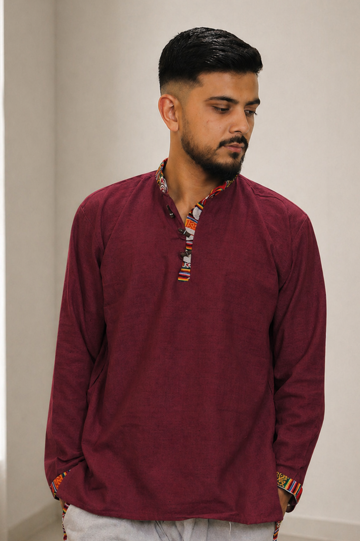 Cotton Pahadi Ethnic Kurta - MAROON