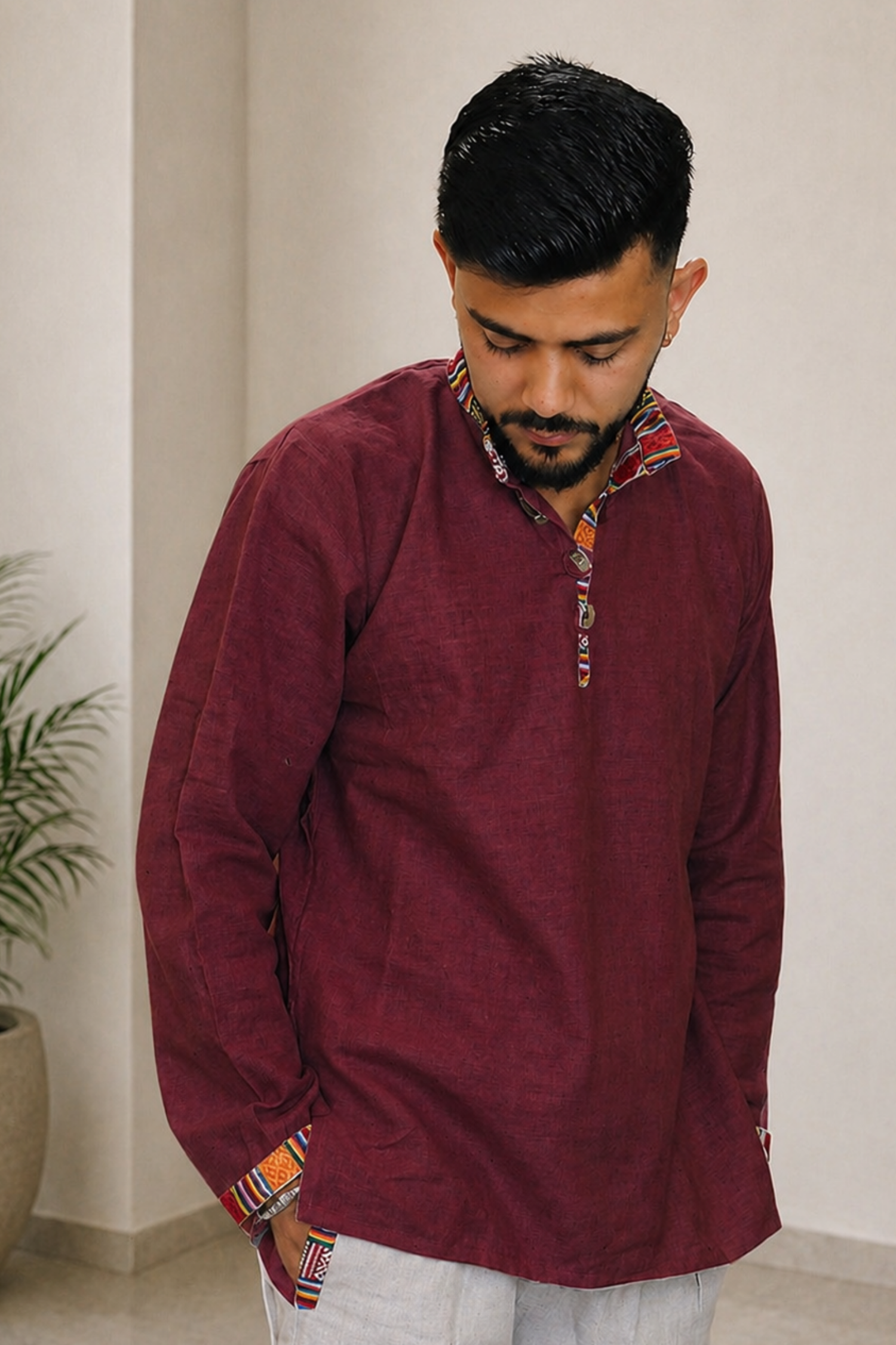Cotton Pahadi Ethnic Kurta - MAROON