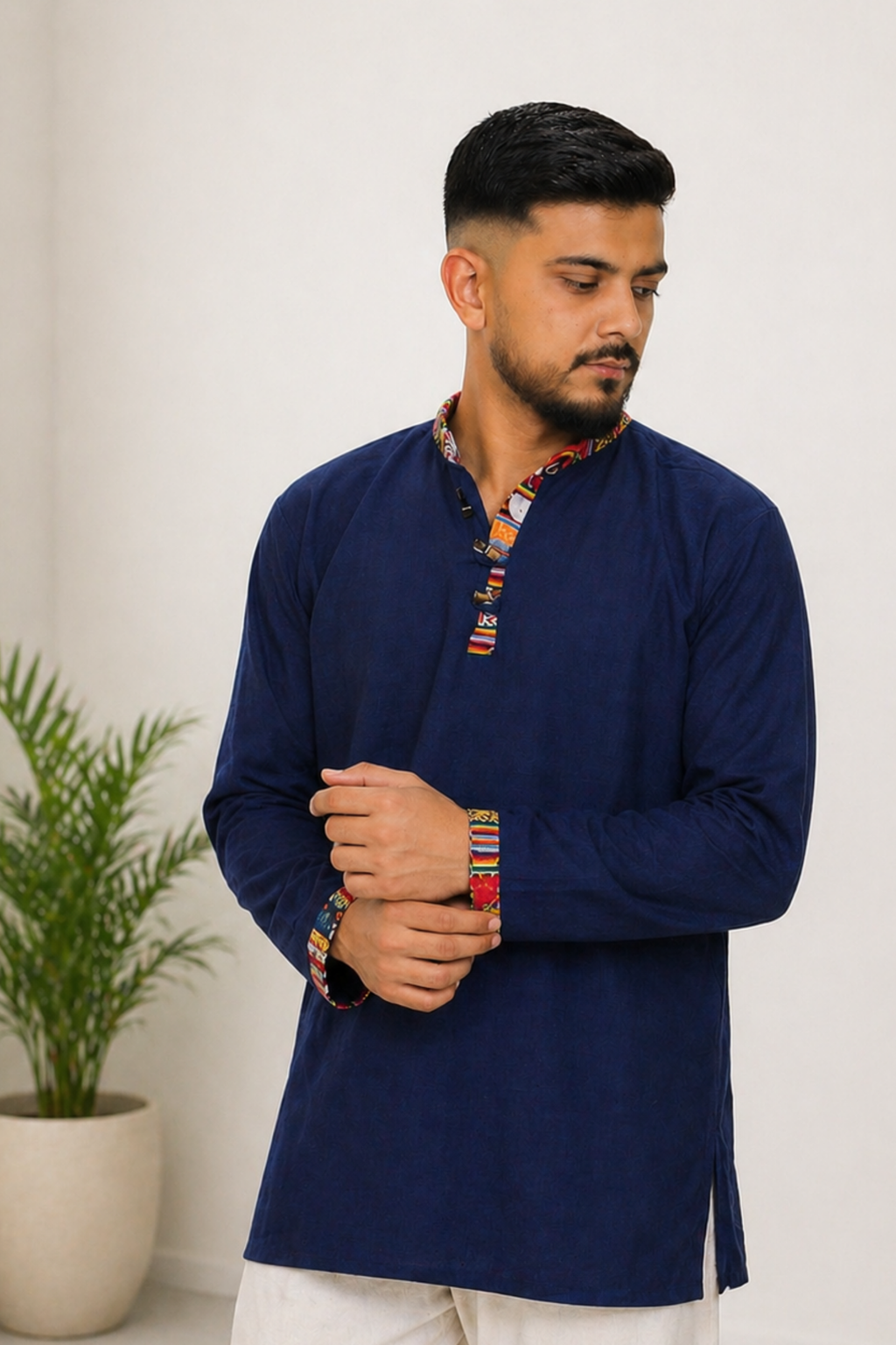 Cotton Pahadi Ethnic Kurta -NAVY BLUE