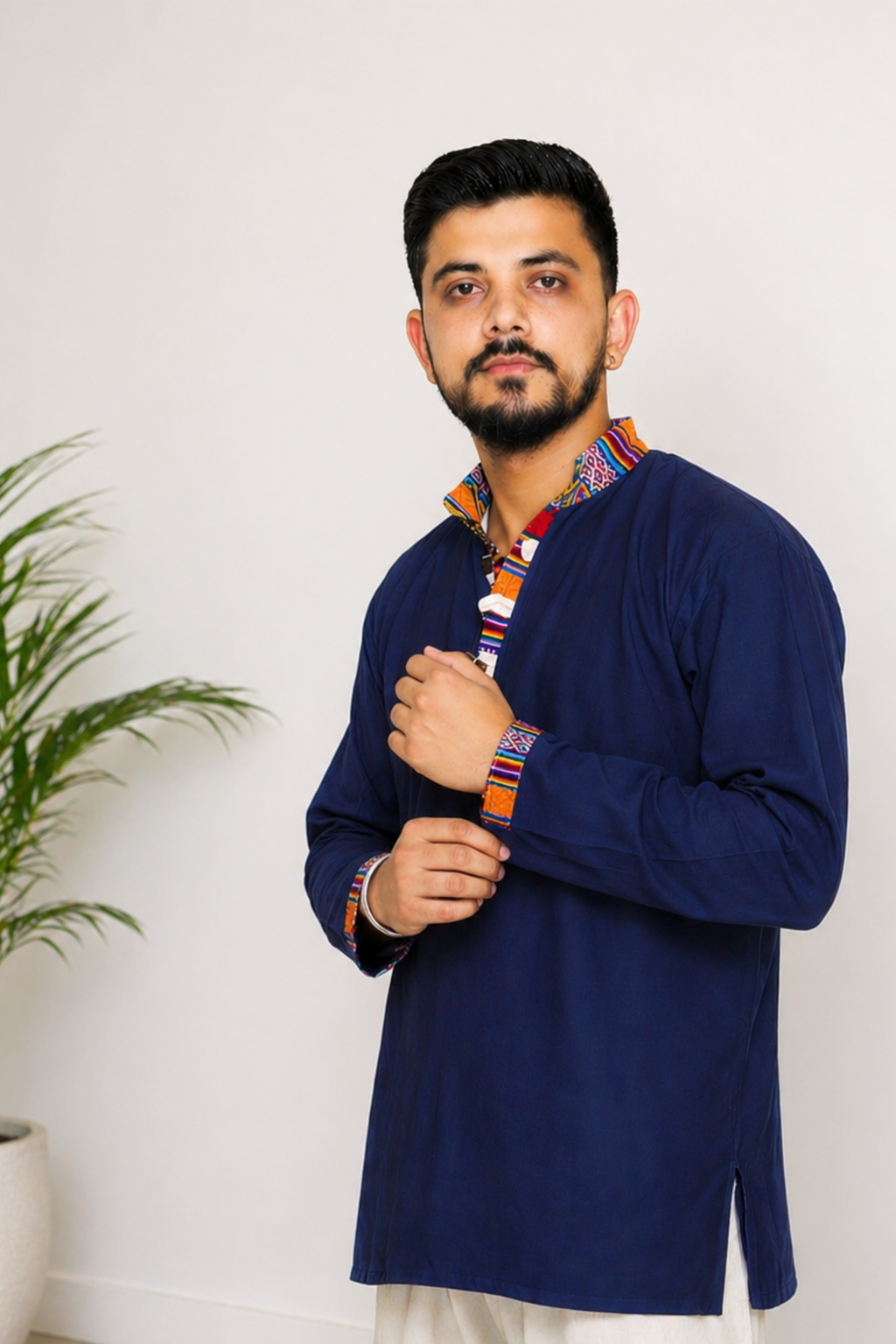 Cotton Pahadi Ethnic Kurta -NAVY BLUE