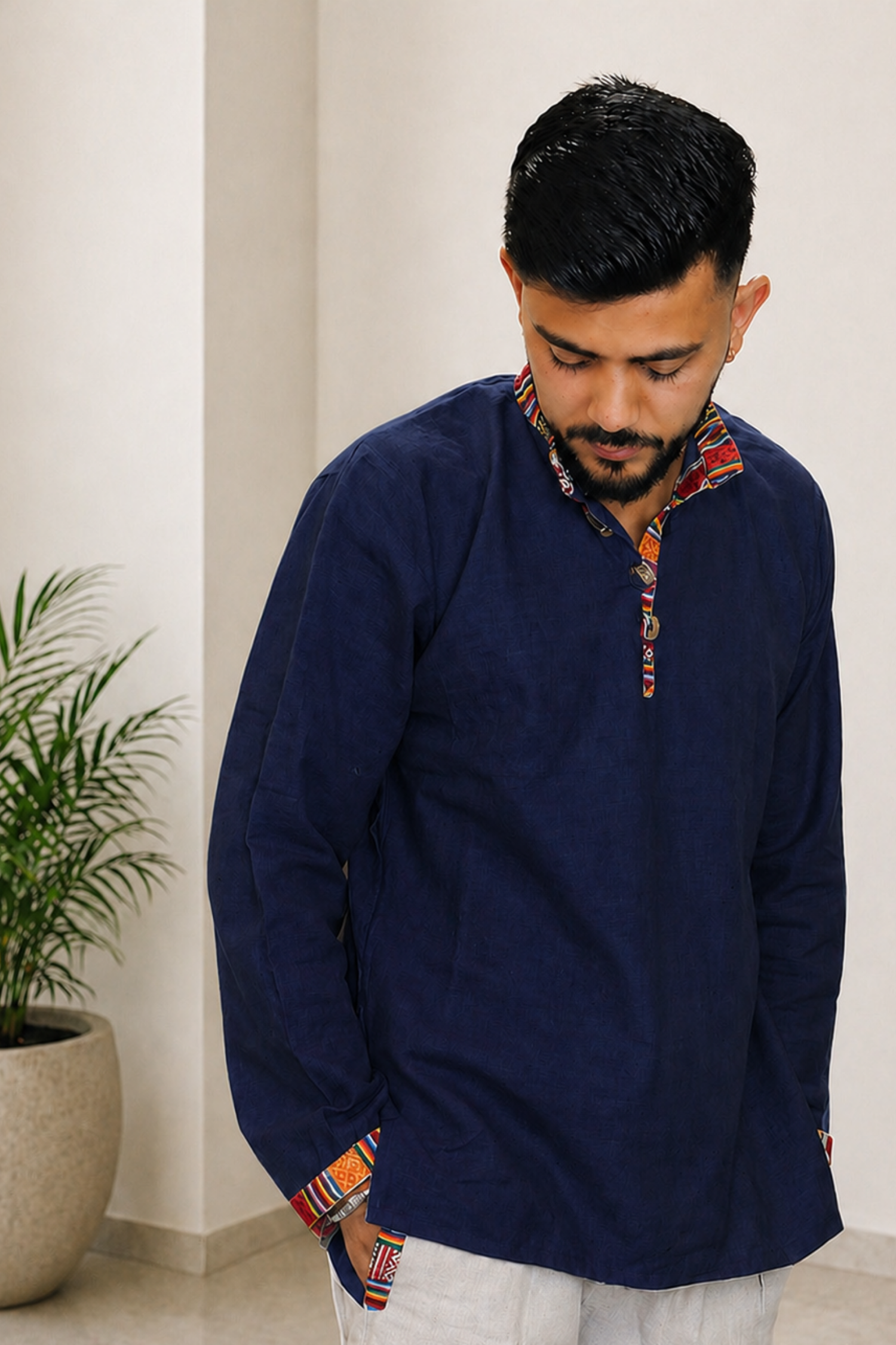 Cotton Pahadi Ethnic Kurta -NAVY BLUE