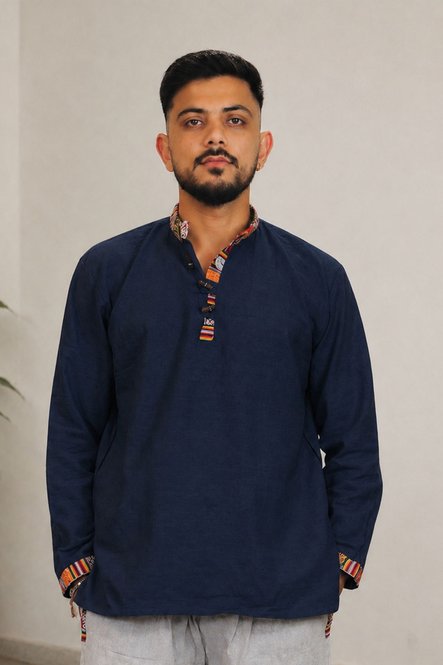 Cotton Pahadi Ethnic Kurta -NAVY BLUE