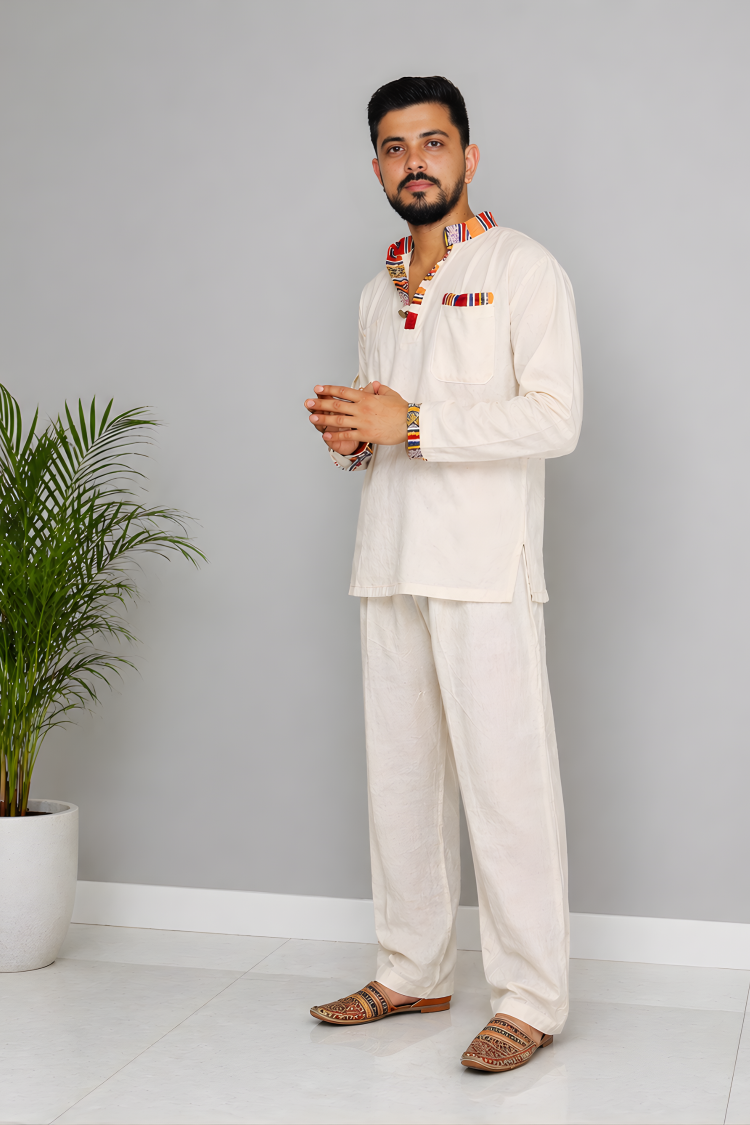 Pahadi Ethnic Kurta Pajama Set - BEIGE