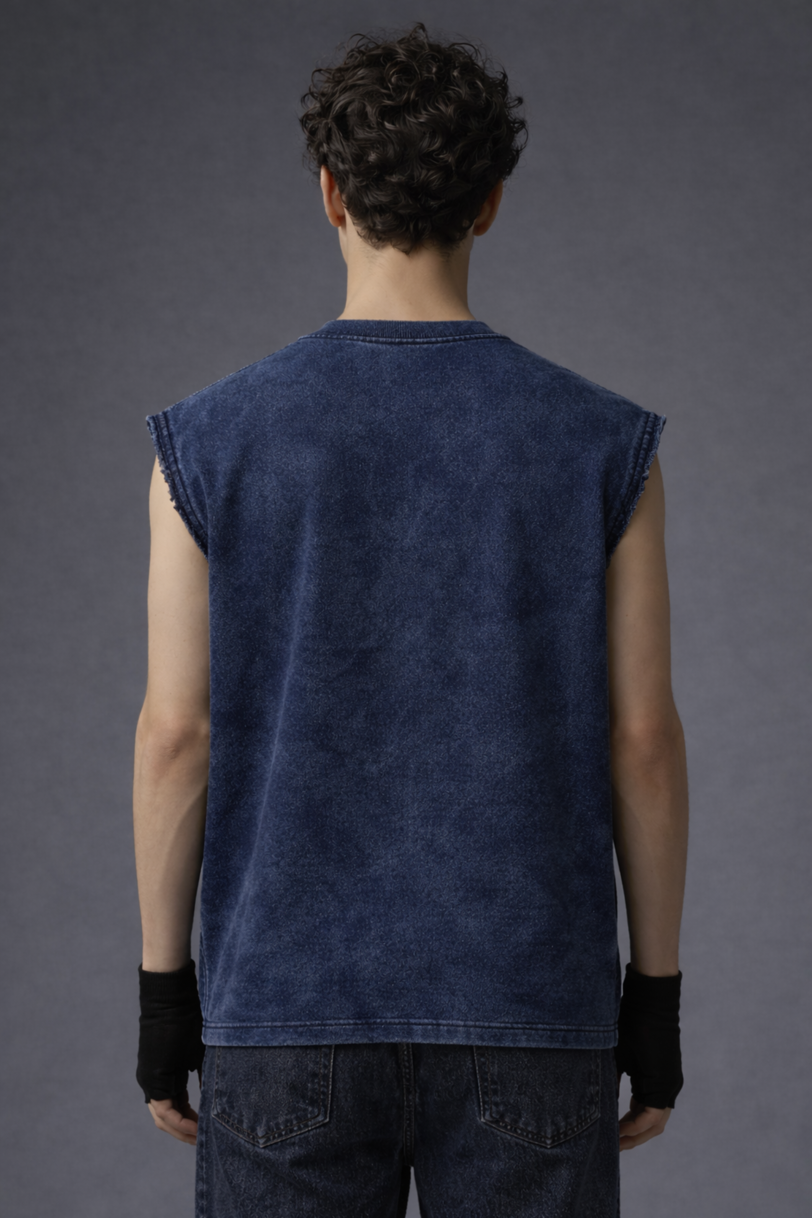 HILLSCRAFT Oversized Gym Vest - Acid Wash BLUE