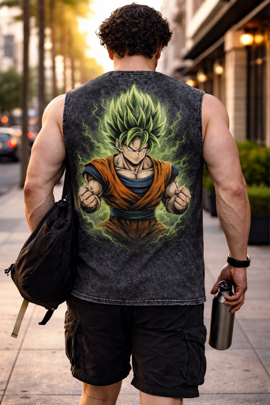 SAIYAN RAGE Oversized Gym Vest - Acid Wash BLACK