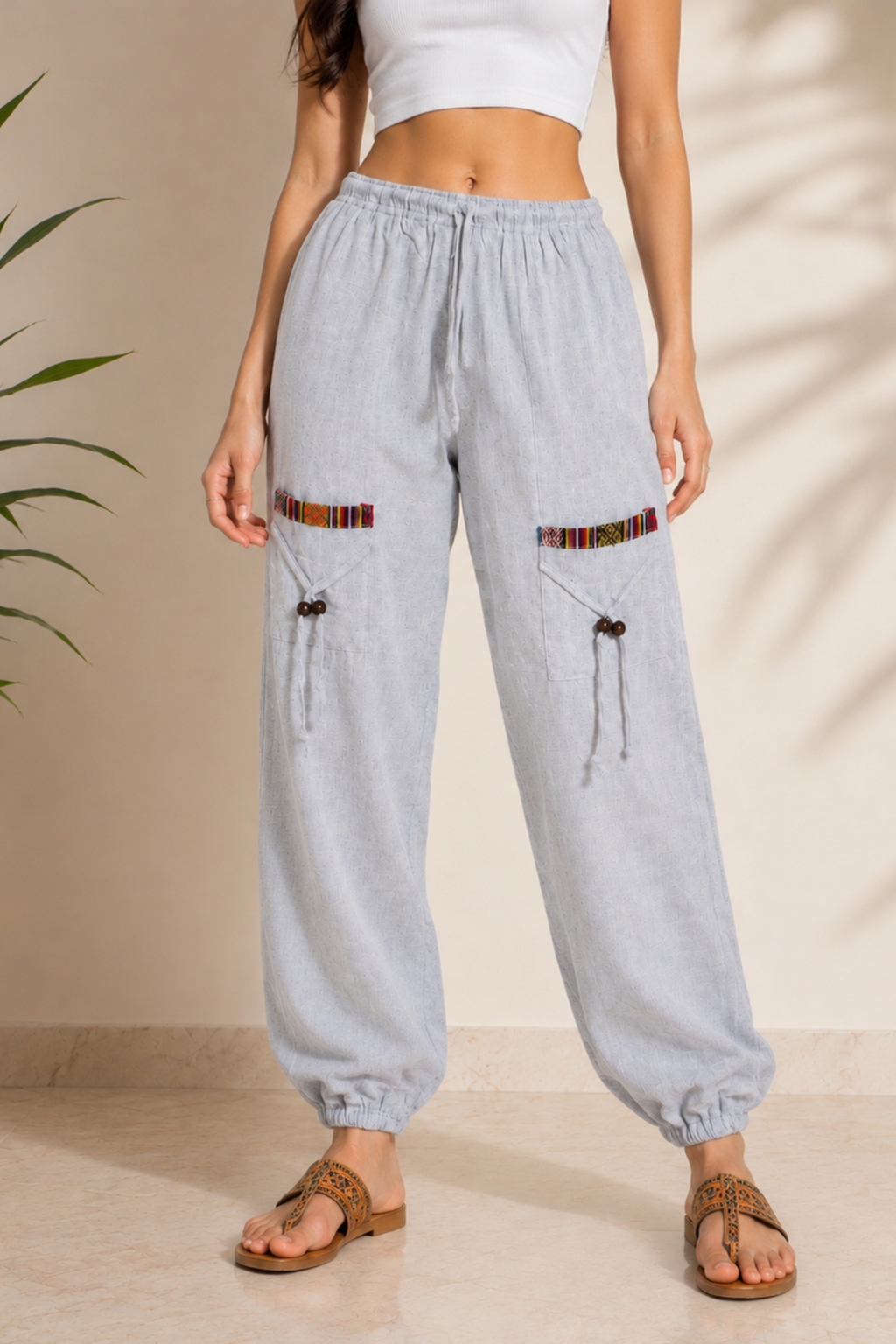 Ethnic Cotton Pajama - Grey-Unisex