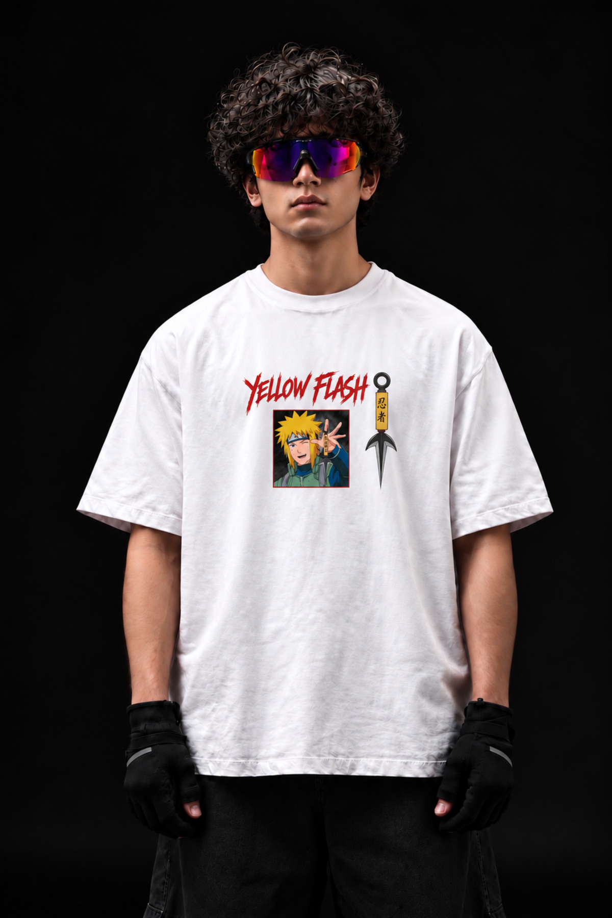 Minato Yellow Flash Oversized Tee – White