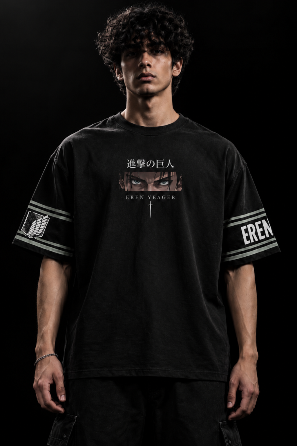 Eren Yeager Vanguard Oversized Tee – Black