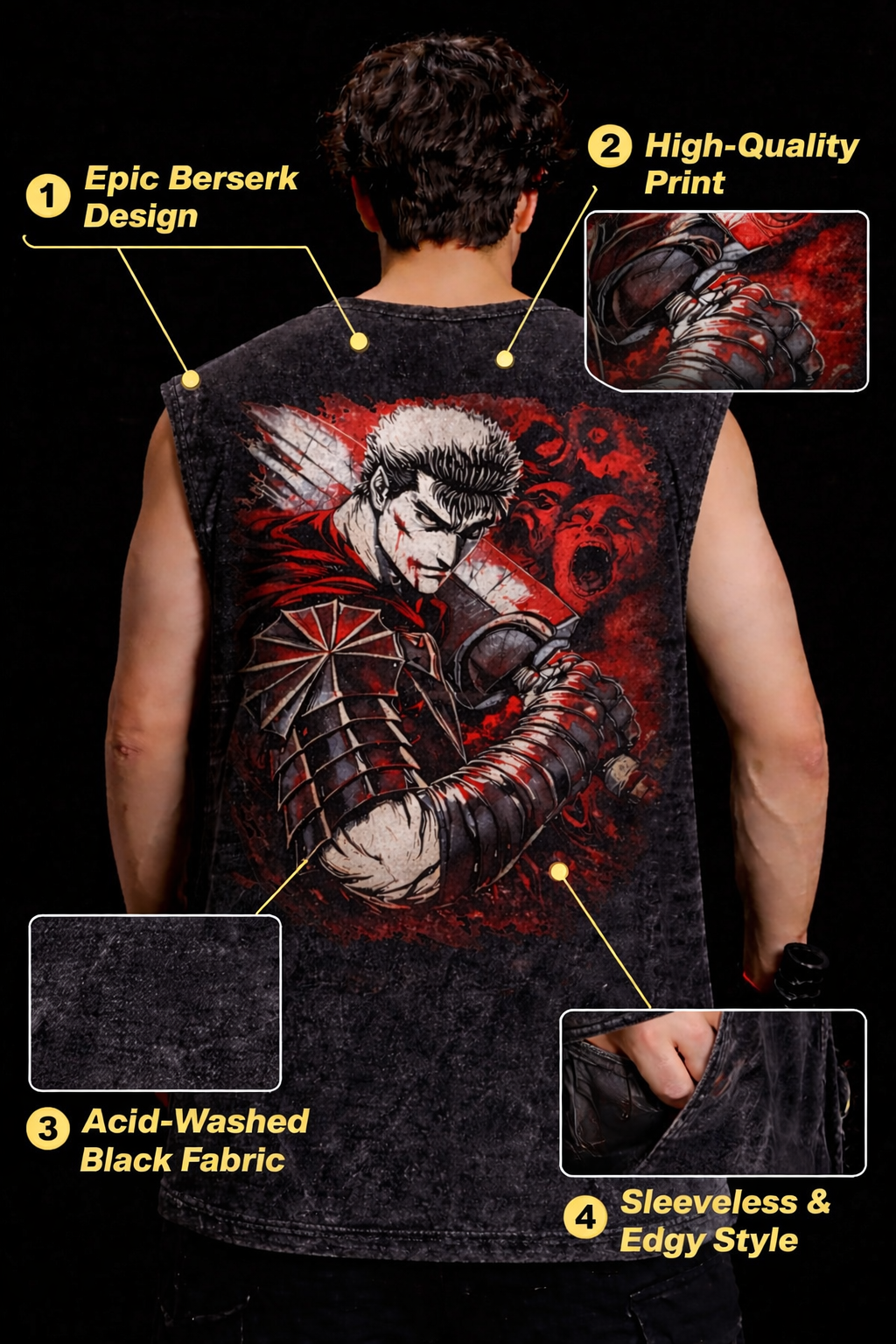 Berserk Oversized Gym Vest – Acidwash Black