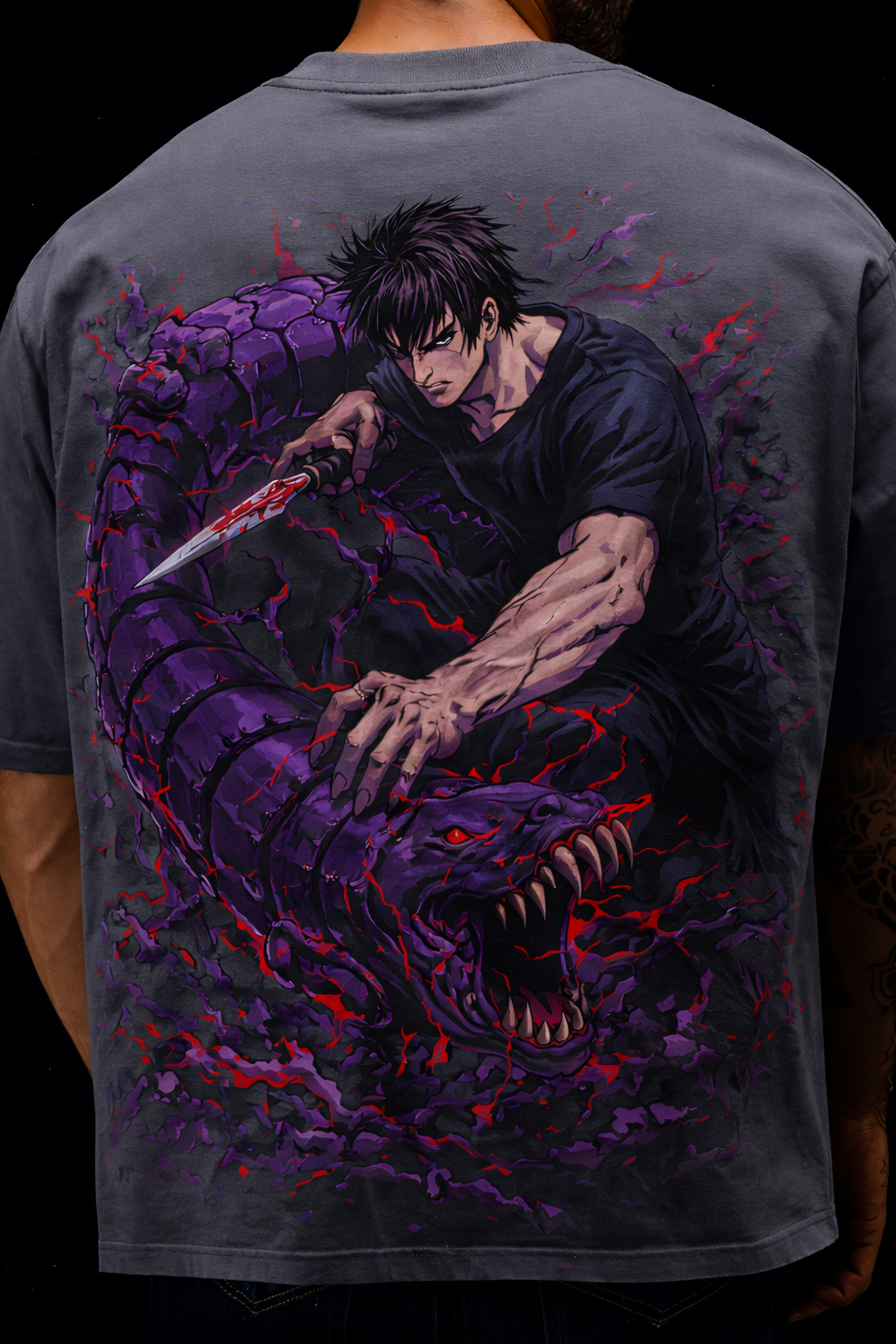 Serpent Warrior Oversized Tee - Grey