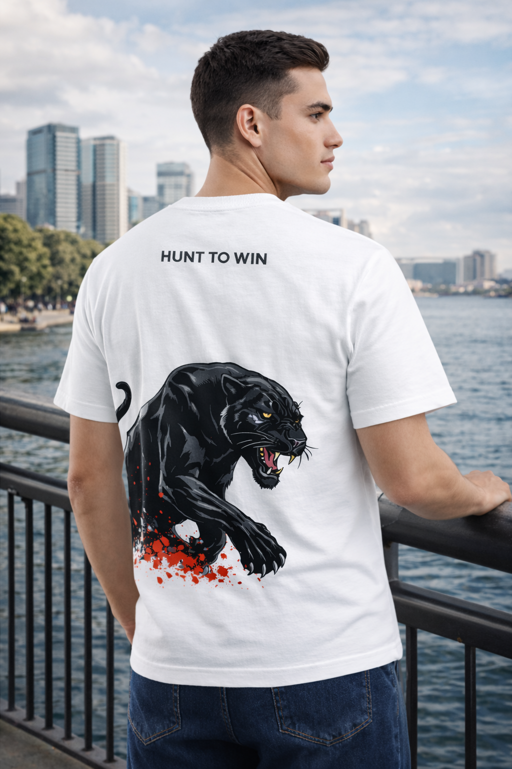HUNT TO WIN  Regular Fit Printed T-Shirt-White